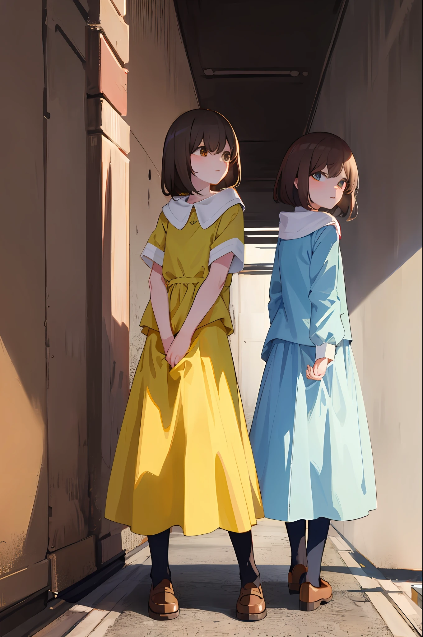 2 girls, frisk and chara, both have brown hair