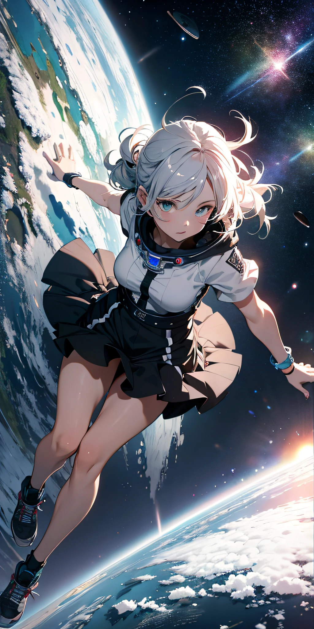 absurd res, high res, (masterpiece:1.4), ultra-detailed, 1girl, from above, space, floating