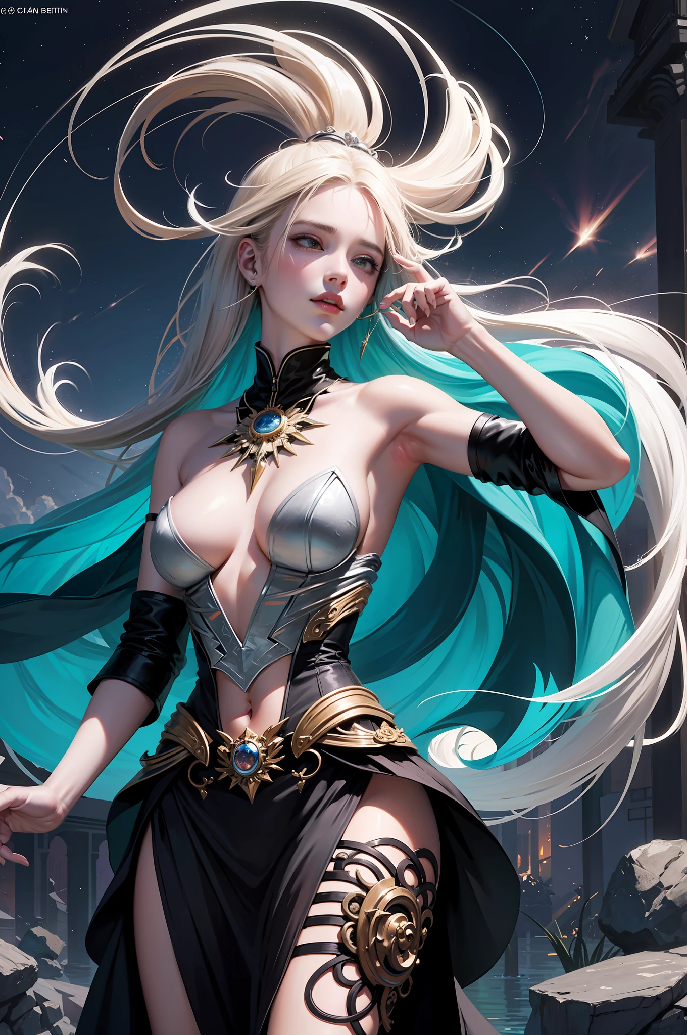 official art, unity 8k wallpaper, ultra detailed, beautiful and aesthetic, beautiful, masterpiece, best quality, (zentangle, mandala, tangle, entangle), ,leilinggeng,lightning, thunder strike ,Lots of lightning,drawing, lightning elemental energy towards herself, Beautiful girl,The body is wrapped in lightning, dynamic angle, dutch angle , the most beautiful form of chaos, elegant, a brutalist designed, vivid colours, romanticism, by james jean, roby dwi antono, ross tran, francis bacon, michal mraz, adrian ghenie, petra cortright, gerhard richter, takato yamamoto, ashley wood, atmospheric, enjoying a stream of music, where you can visualize the notes, ecstasy of musical notes, streaming musical notes visible