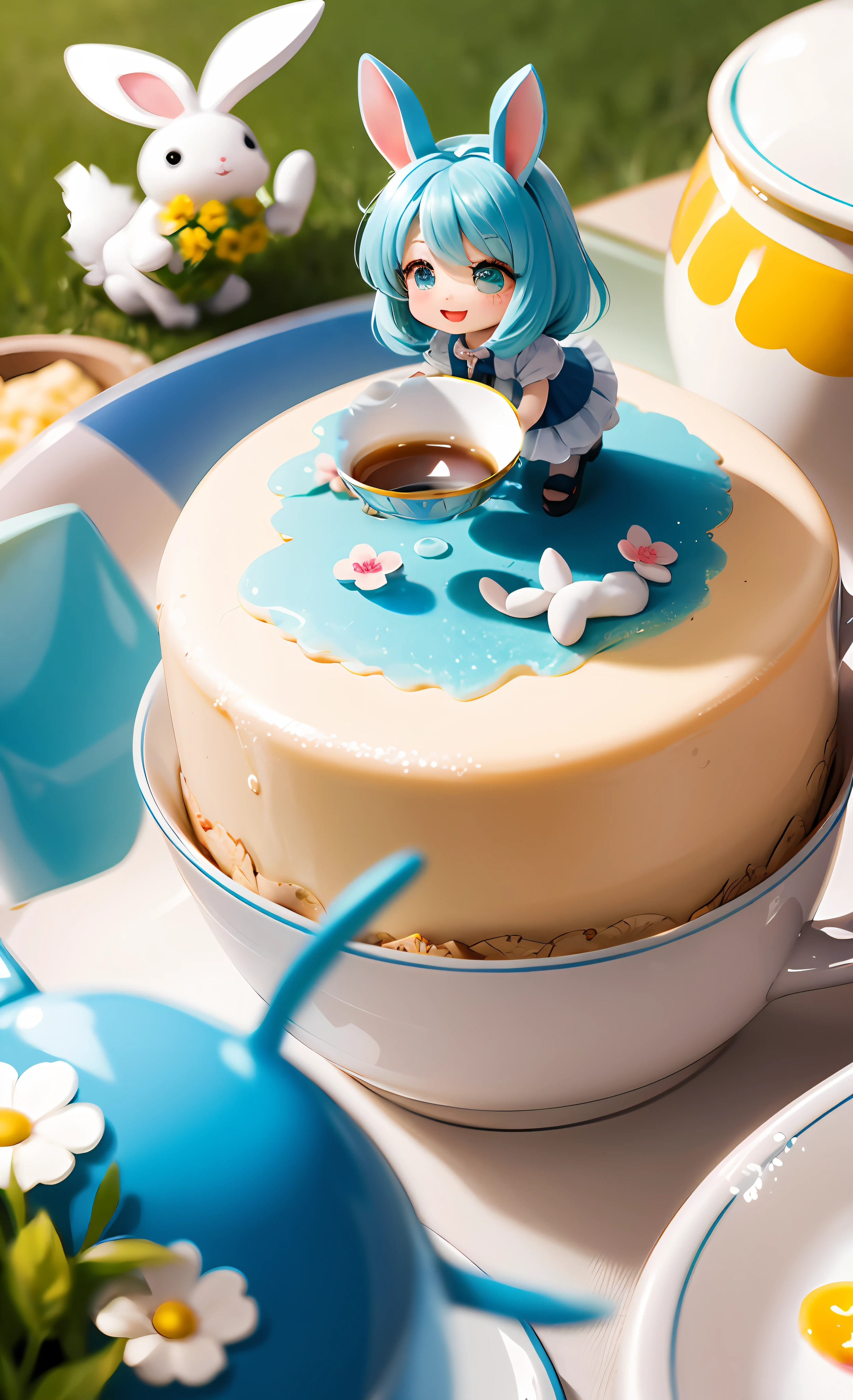Holding a white, round, gold-rimmed tray with a teacup set on top of it