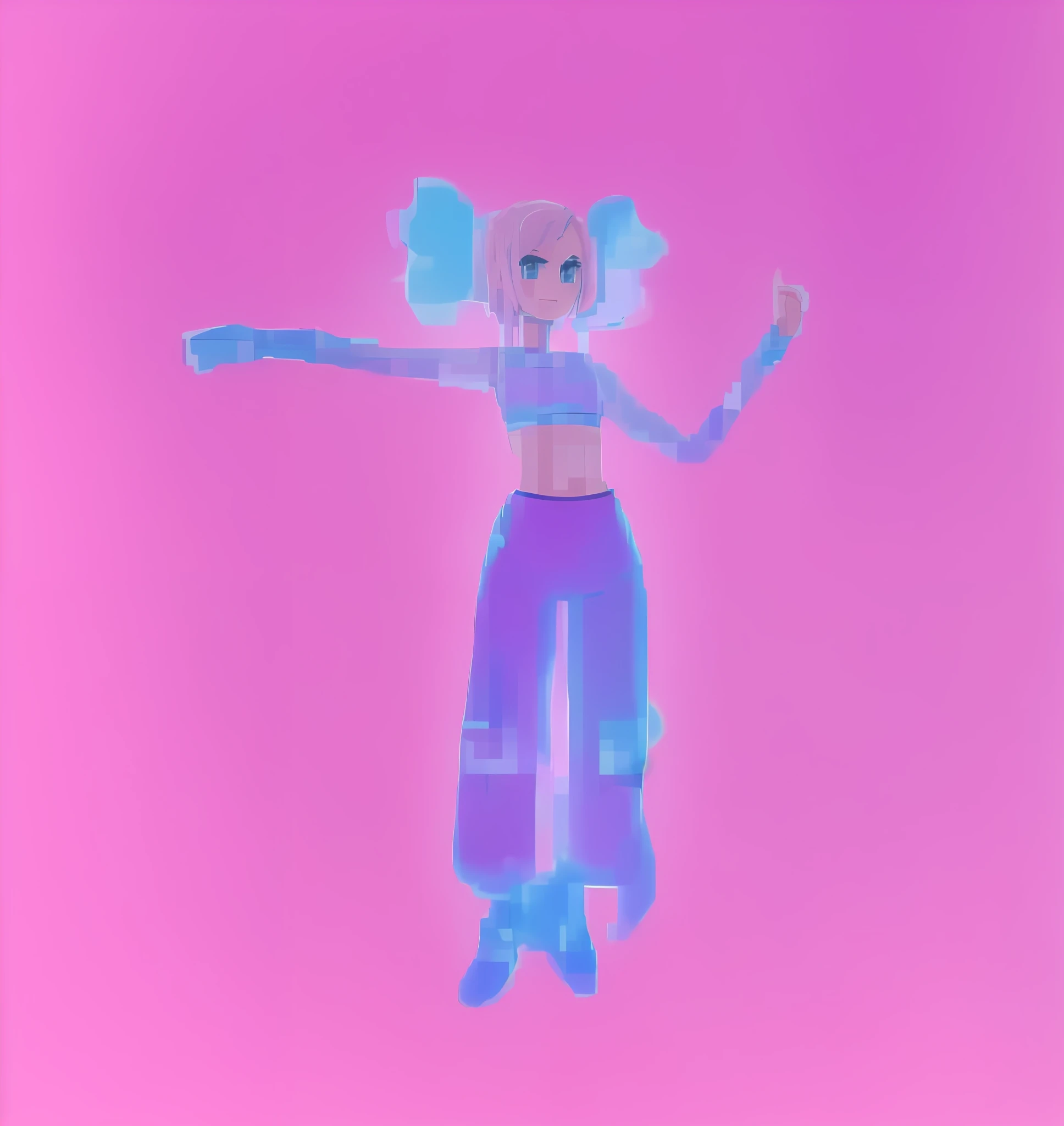 a cartoon girl in a pink top and blue pants, full body photo, women's clothing, tiny waist, betty cooper, female whole body, light clothing design, anorexic figure, female whole body, thin waist, slim girl photo, girl figure, slim body, character is standing, upper body avatar, female proportions, standing pose