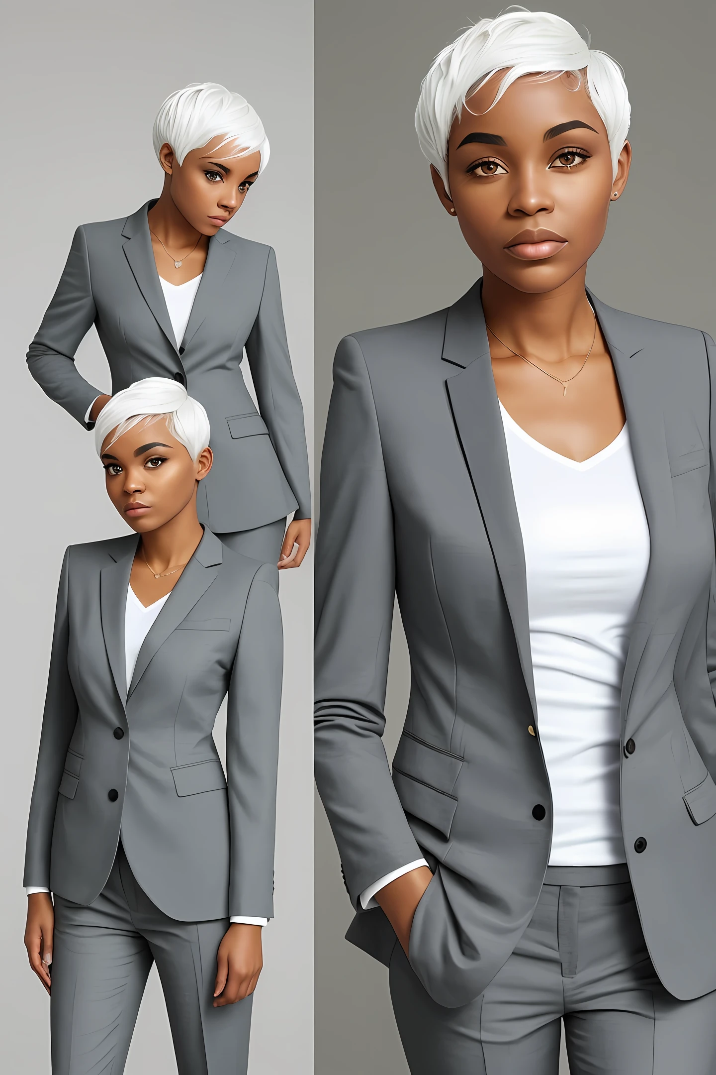 Black woman with short white hair wearing suit
