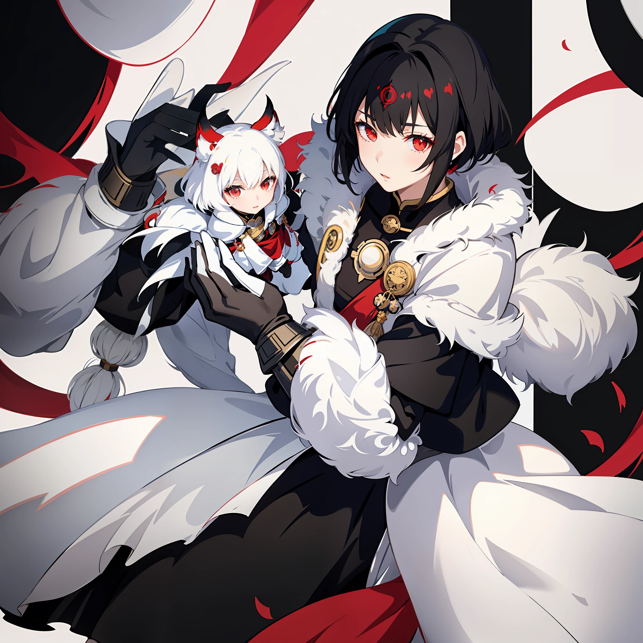 Only 1 anime female with short black hair and red eyes wearing a white imperial, onmyoji portrait, azur lane style, beautiful anime female, anime moe artstyle, cute anime, attractive, anime 21yo Female, black and white hair style, wear glass