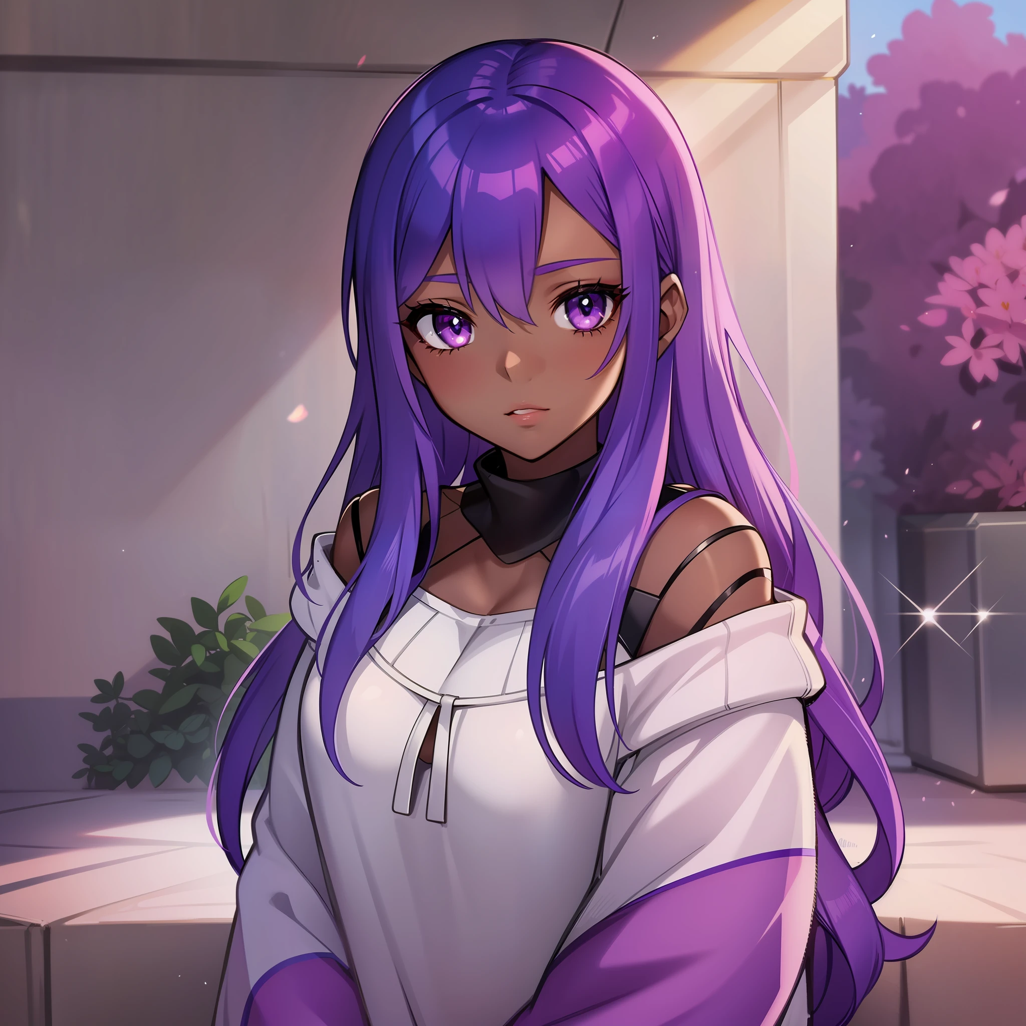 WOMAN, dark skin, dark skin, purple colored eyes, purple hair, blue hair, pink hair, long hair, pokemom, cute, oc