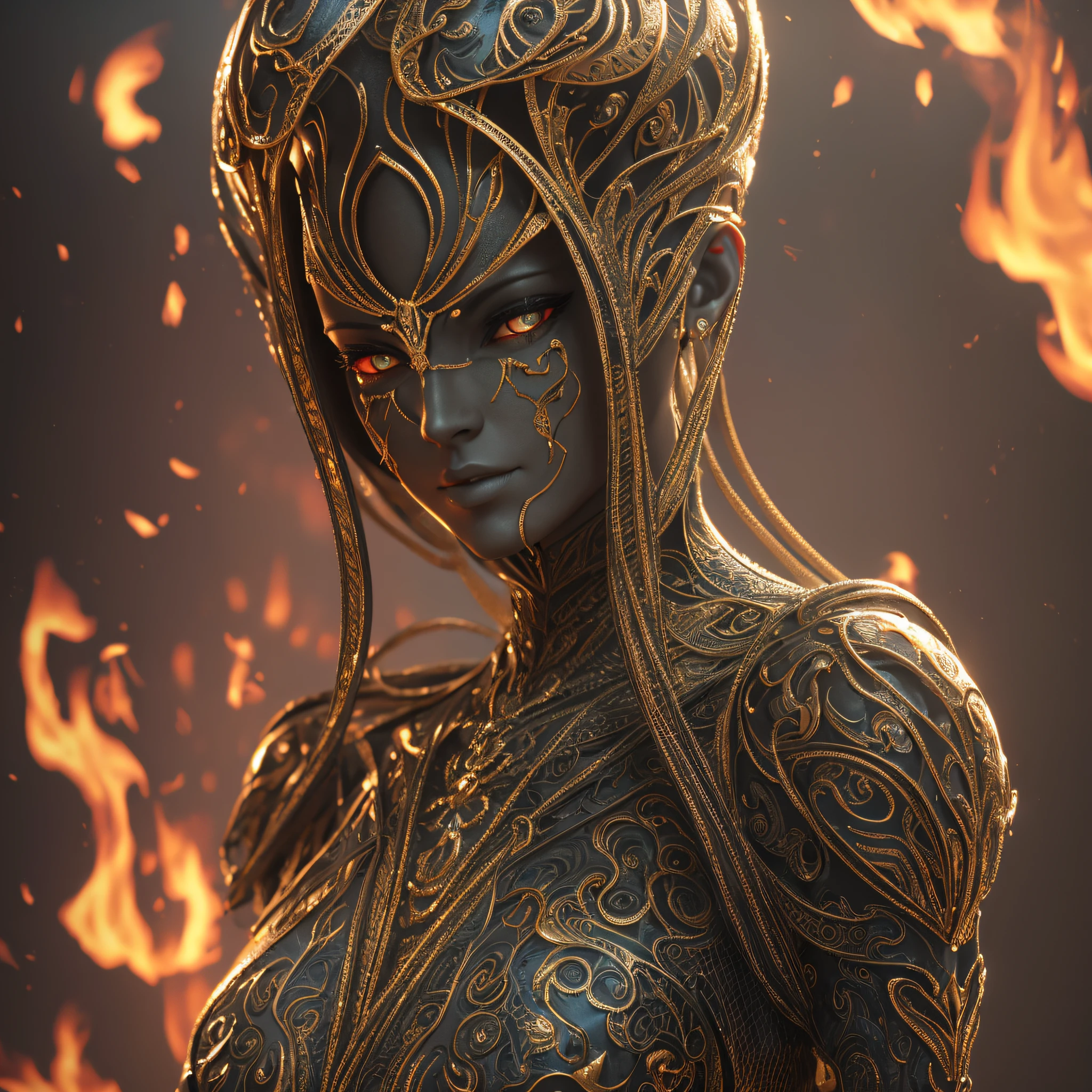 A 3d render of a [woman::creepy alien:8], highly detailed, 8K, stunning, hdr, subsurface scattering, global illumination, film still, Film-like, bokeh, 3d, RTX, insanely detailed, ornate pattern, fire, inferno, insect macro, ((very sexy pose)), volumetric lighting, caustics, 512paintstyle1, Style-Psycho, eonn2 --auto --s2
