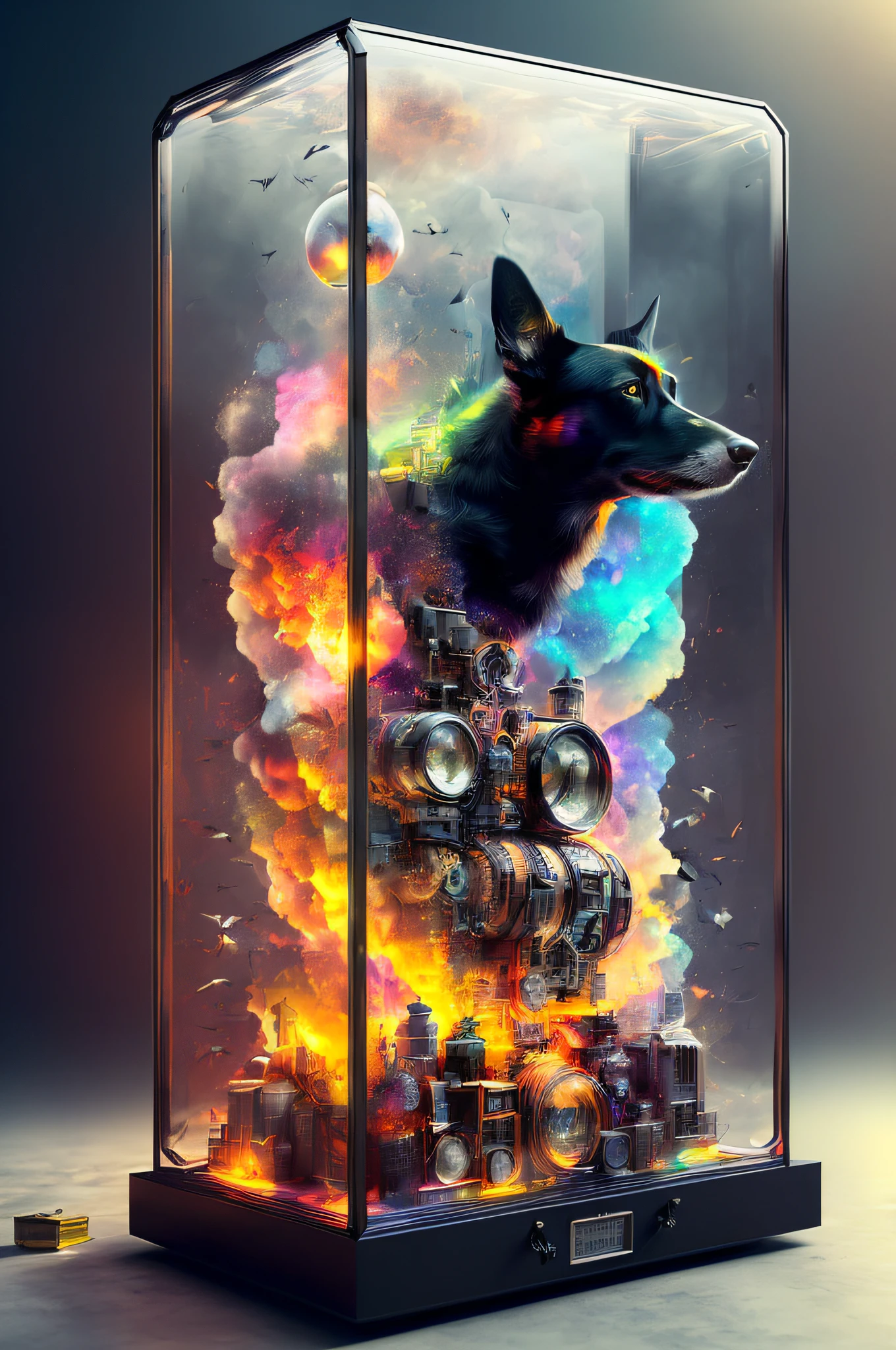 knollingcase, black dog, (((vibrant, photo realistic, realistic, dramatic, sharp focus, 8k)))