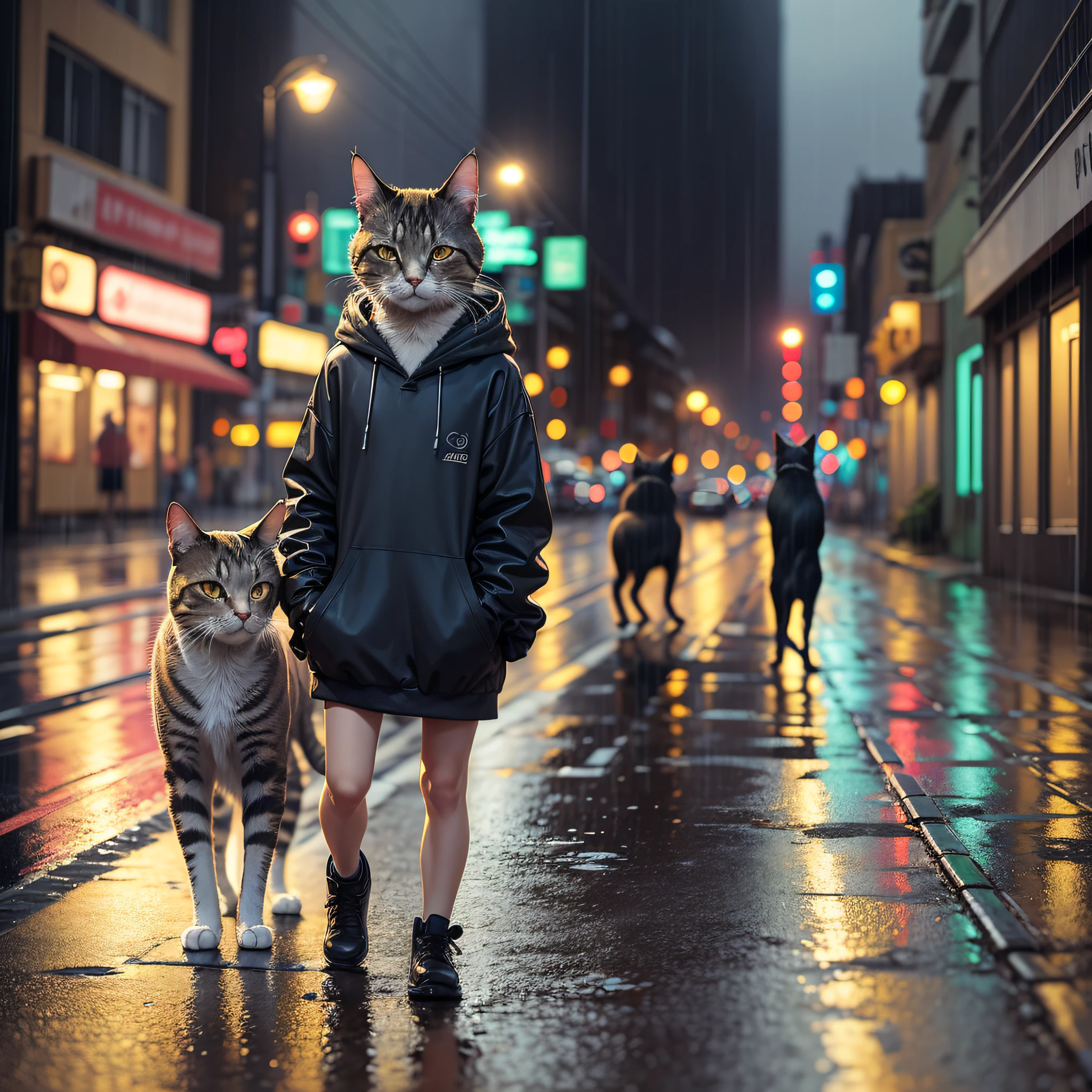 A cat on the road on a rainy night --auto --s2