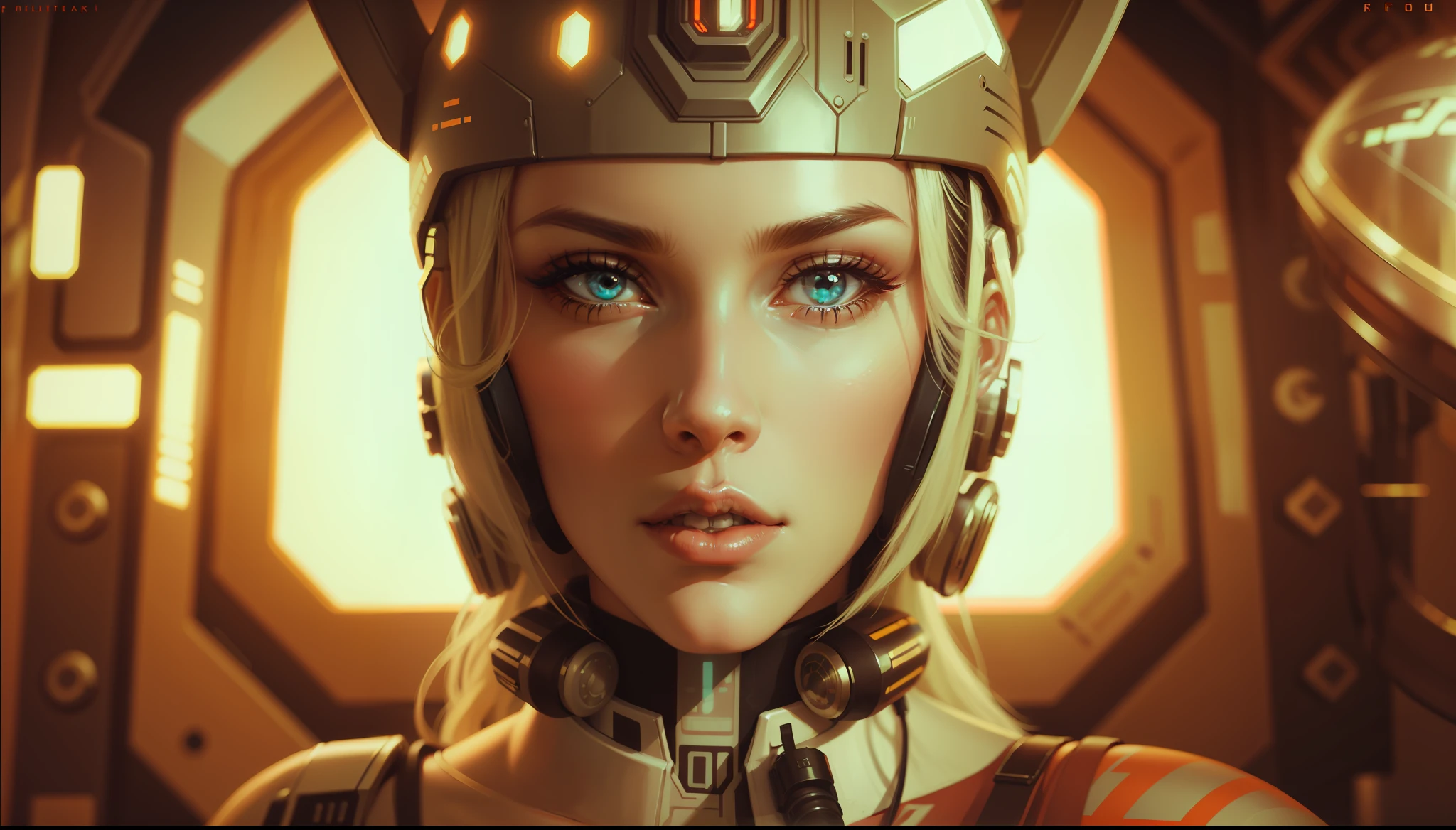 a woman wearing a helmet with a sci - fi fi fi fi fi fi fi, cyberpunk art by Jan Tengnagel, cgsociety, retrofuturism, sci-fi, futuristic, steampunk