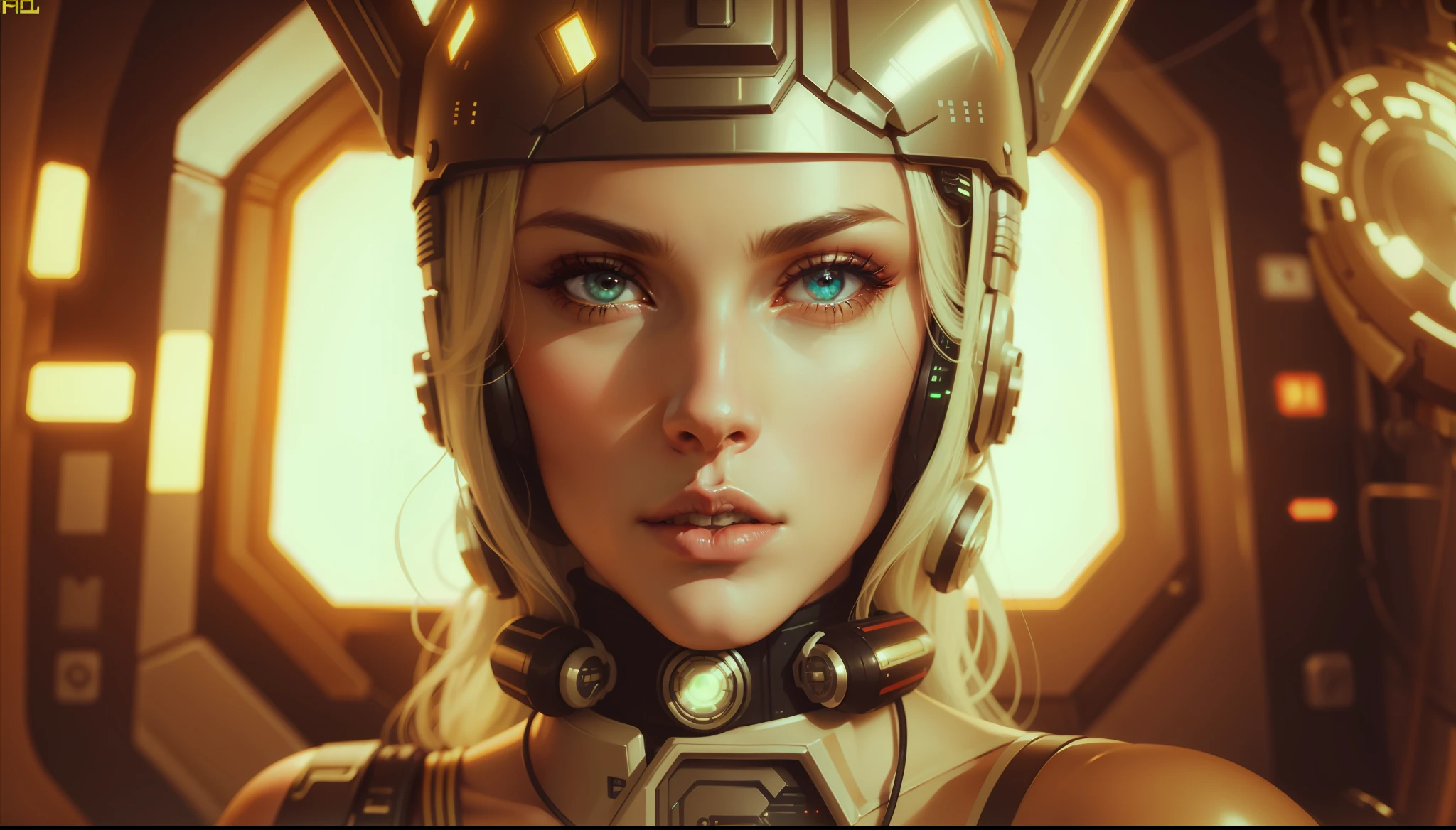 a woman wearing a helmet with a sci - fi fi fi fi fi fi fi, cyberpunk art by Jan Tengnagel, cgsociety, retrofuturism, sci-fi, futuristic, steampunk