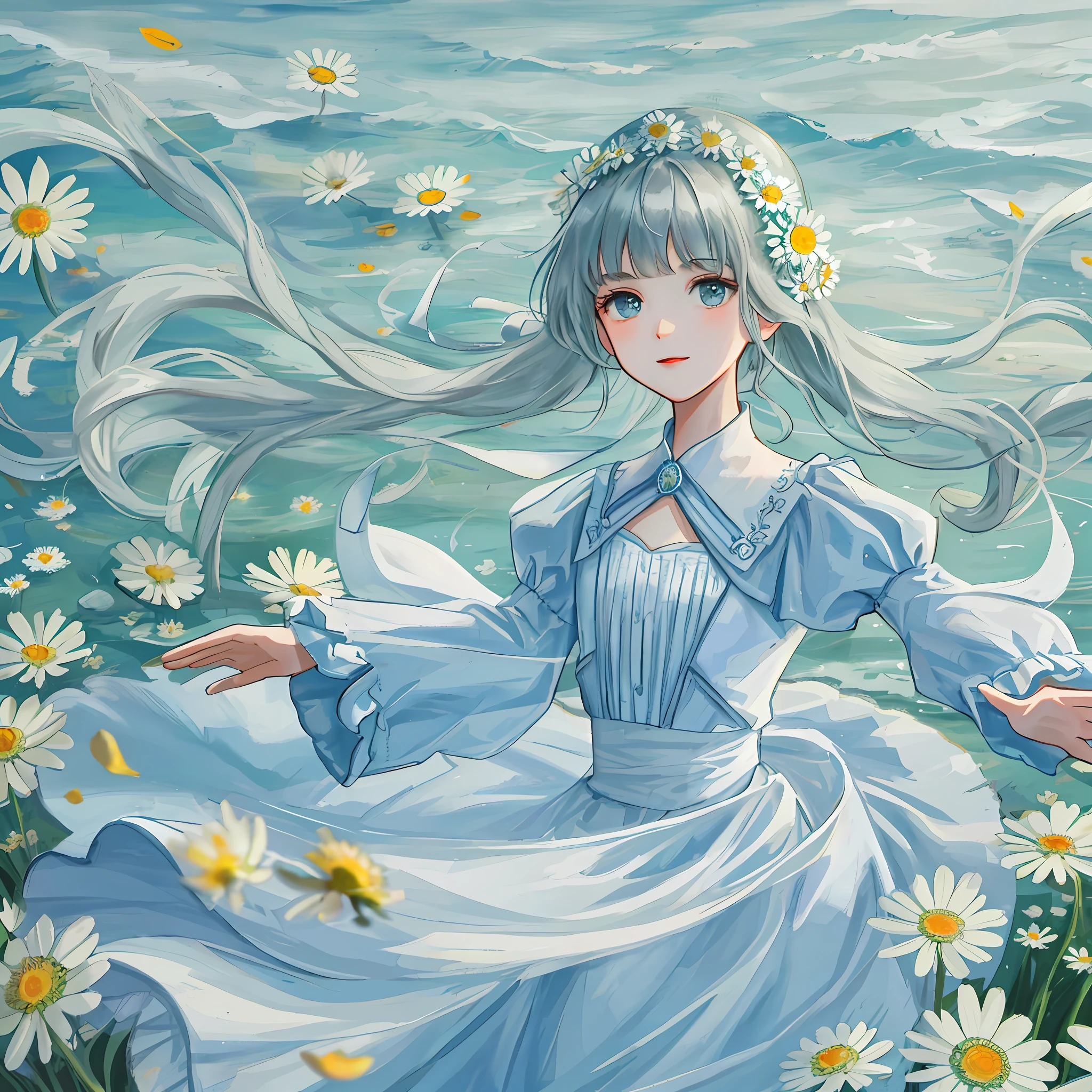 The picture quality is excellent, the details are detailed, and the small and elegant beauty dances in the sea of blooming daisy flowers.