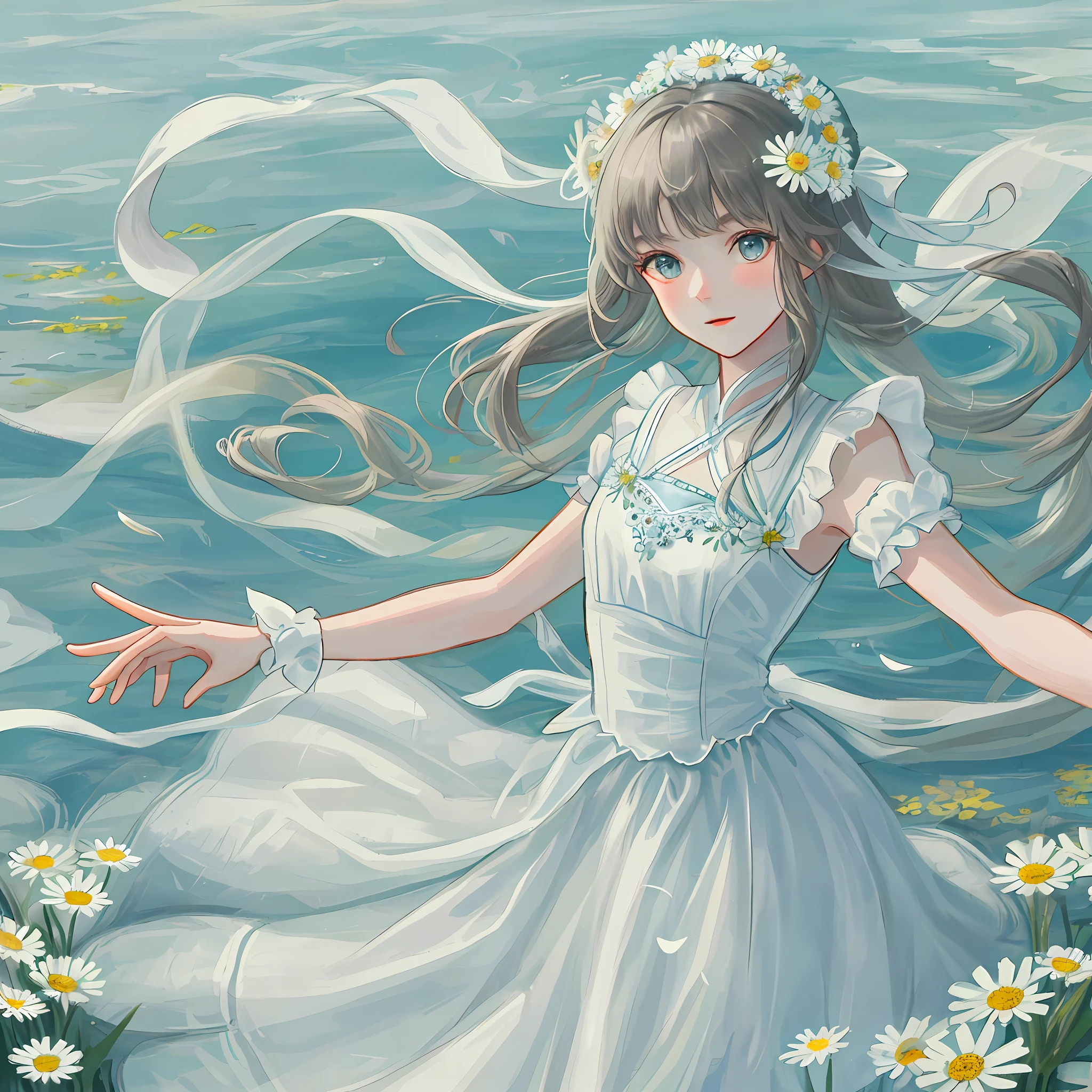 The picture quality is excellent, the details are detailed, and the small and elegant beauty dances in the sea of blooming daisy flowers.