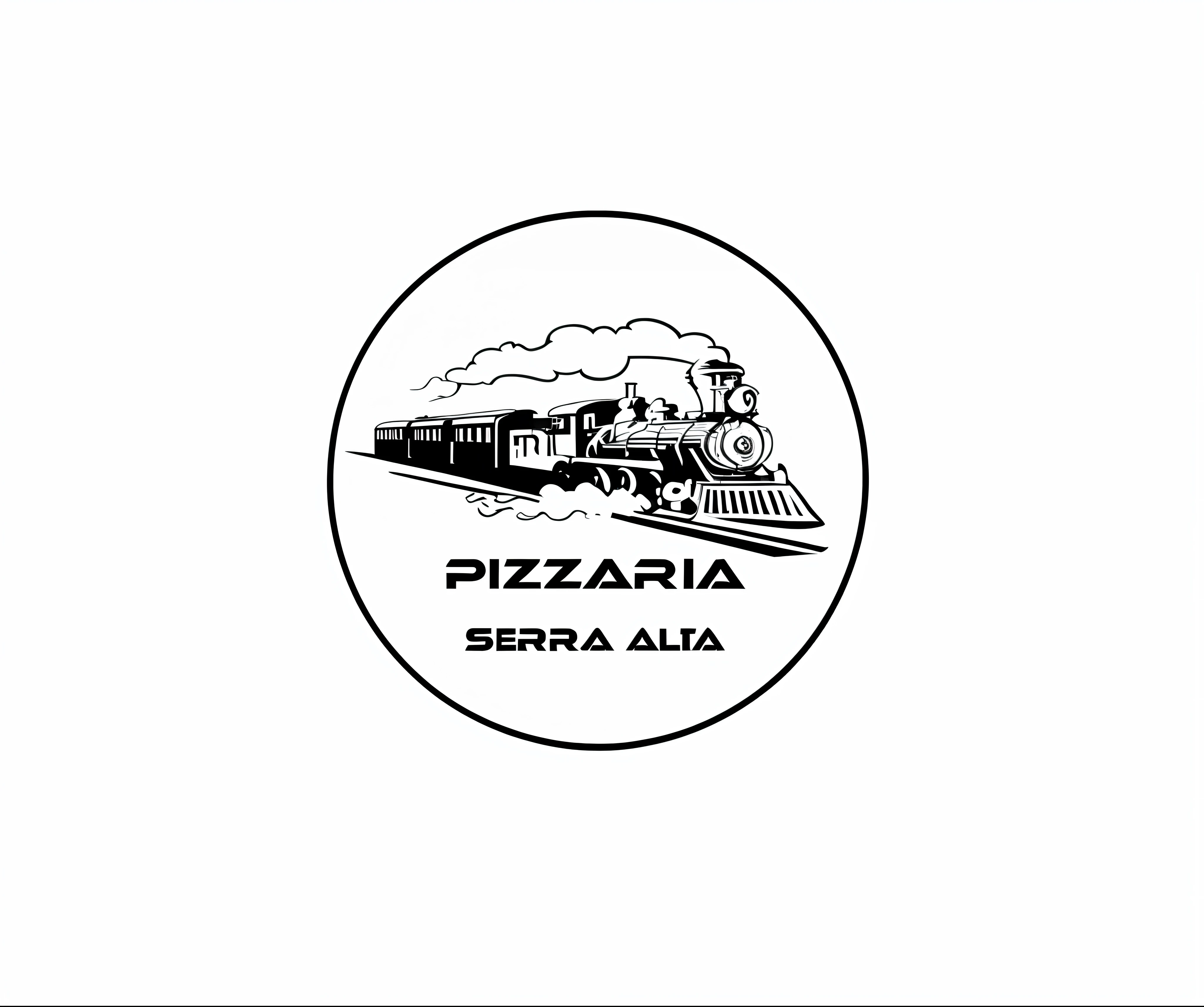 a close up of a train on a track with a white background, black and white logo, round logo, illustrated logo, pizza, logo, logo, circular logo, rounded logo, logo art, frank franzzeta, album art, presenting pizza, 🎨🖌️, emergence of the pizza rat, pizza!, bizarrrrre, logos, logo”