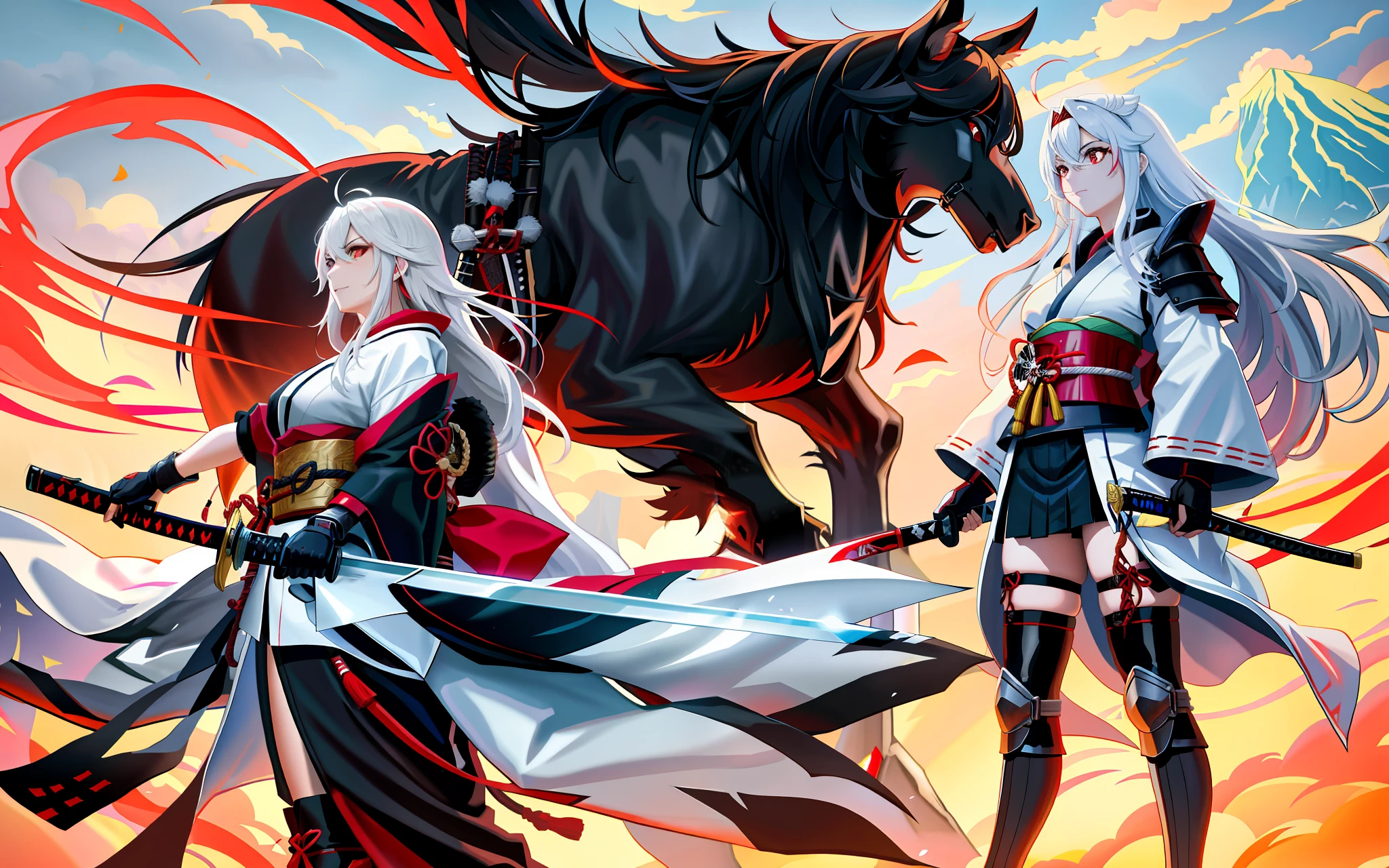 Straight katana, cold steel, red, red shimmer surrounding, blade cloak clearly defined, layered, long katana, no bends