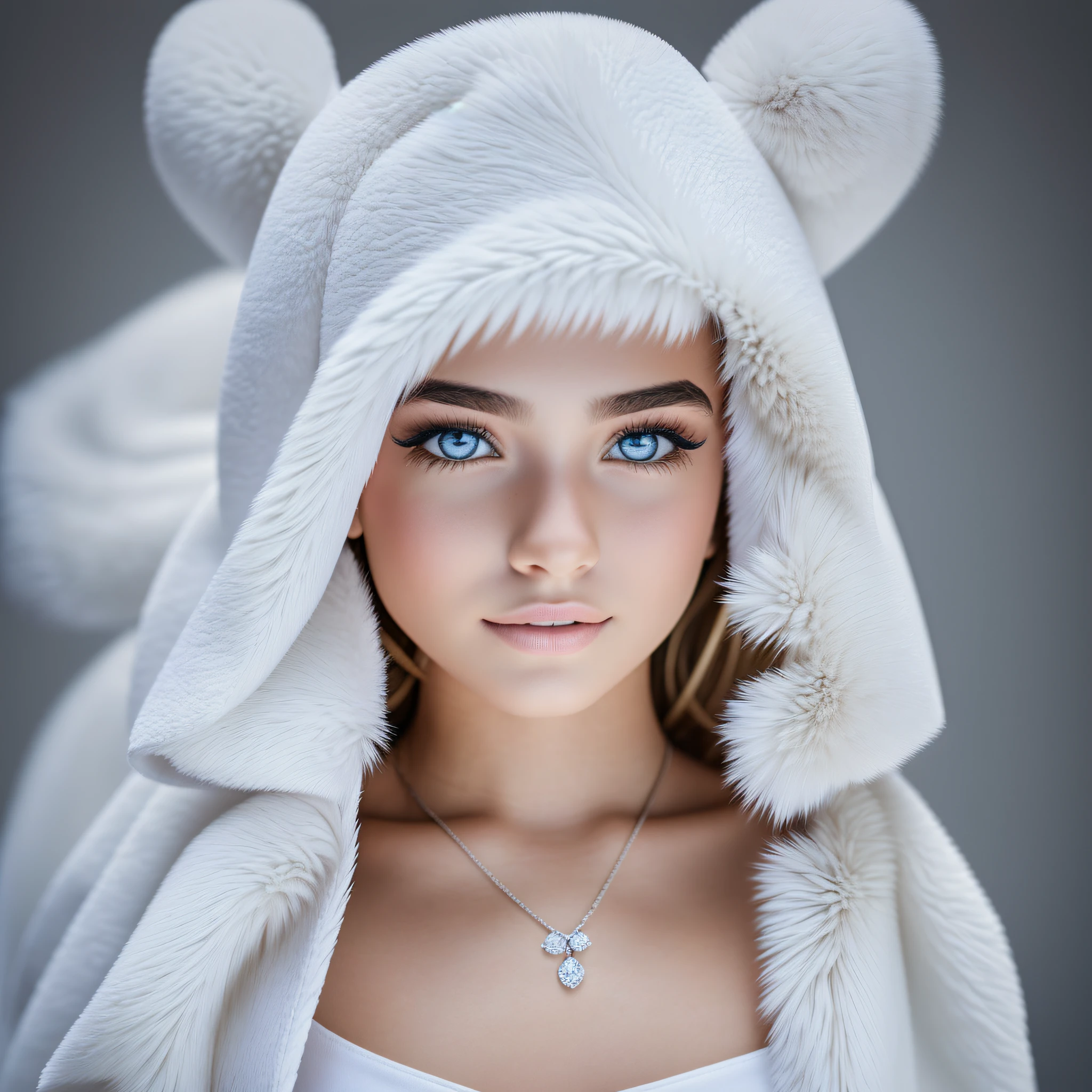 (raw photo: 1.2), (photorealistic: 1.4), (best quality: 1.4), (ultra highres: 1.2), (highly detailed: 1.3), (HDR: 1.2), (cinematic lighting: 1.3), (detailed eyes), (detailed facial features), (detailed fur), (snowy background: 1.2), blonde 8-year-old girl, standing pose, (body portrait 3/4: 1.2, BLACK AND WHITE. --auto --s2