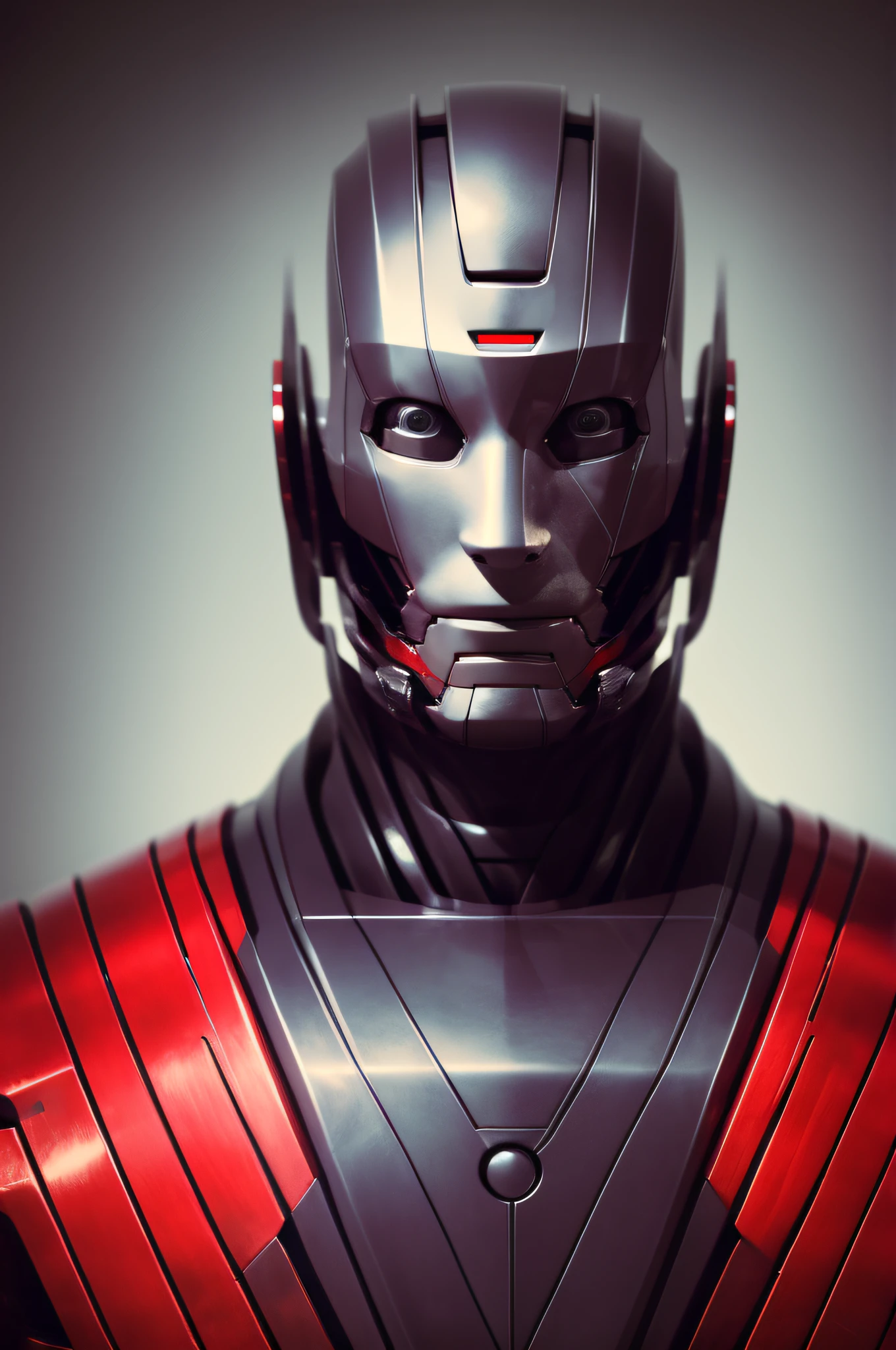 Modelshot style, a portrait of robot man in a red kimono, angry
