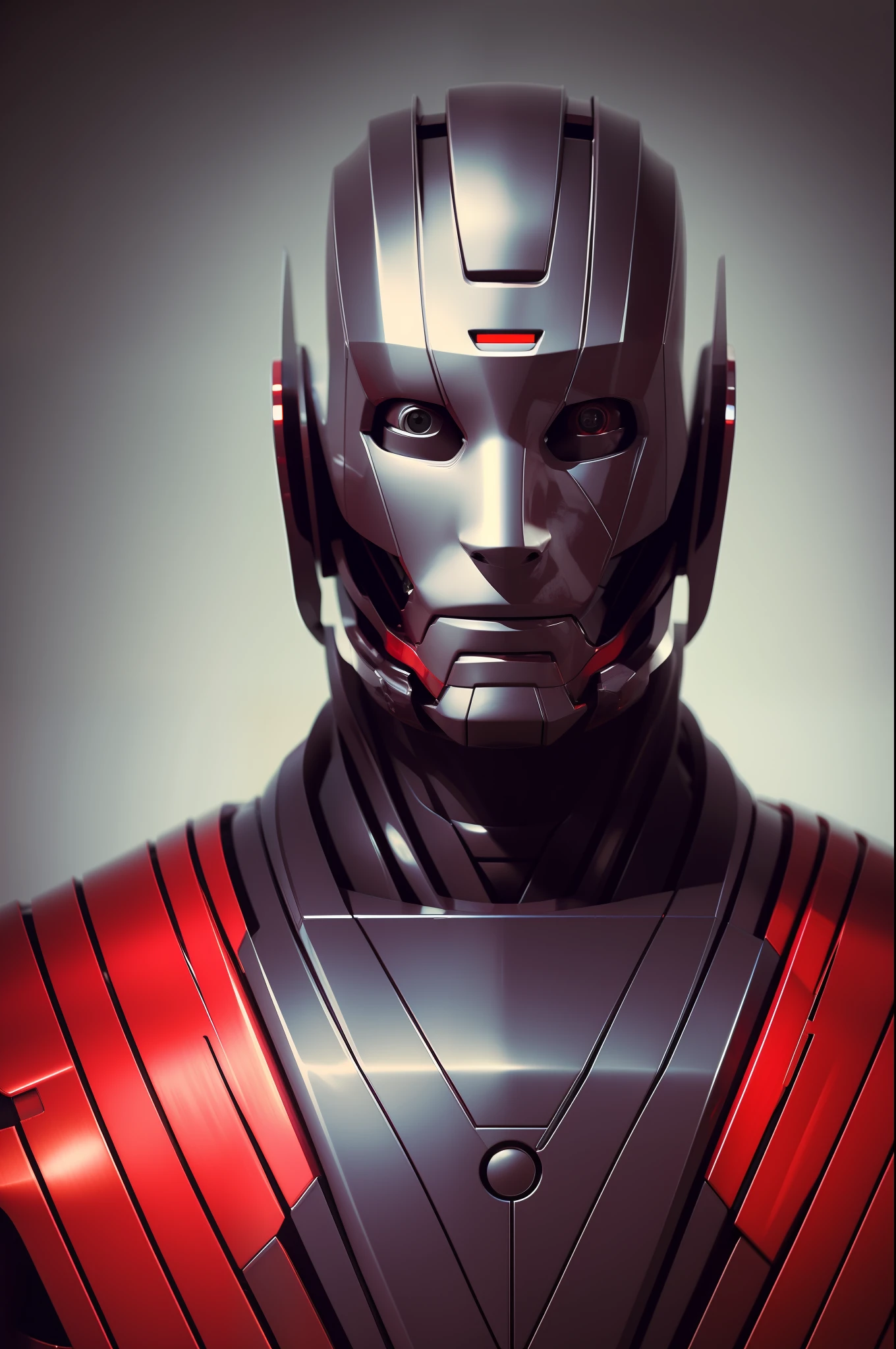 Modelshot style, a portrait of robot man in a red kimono, angry