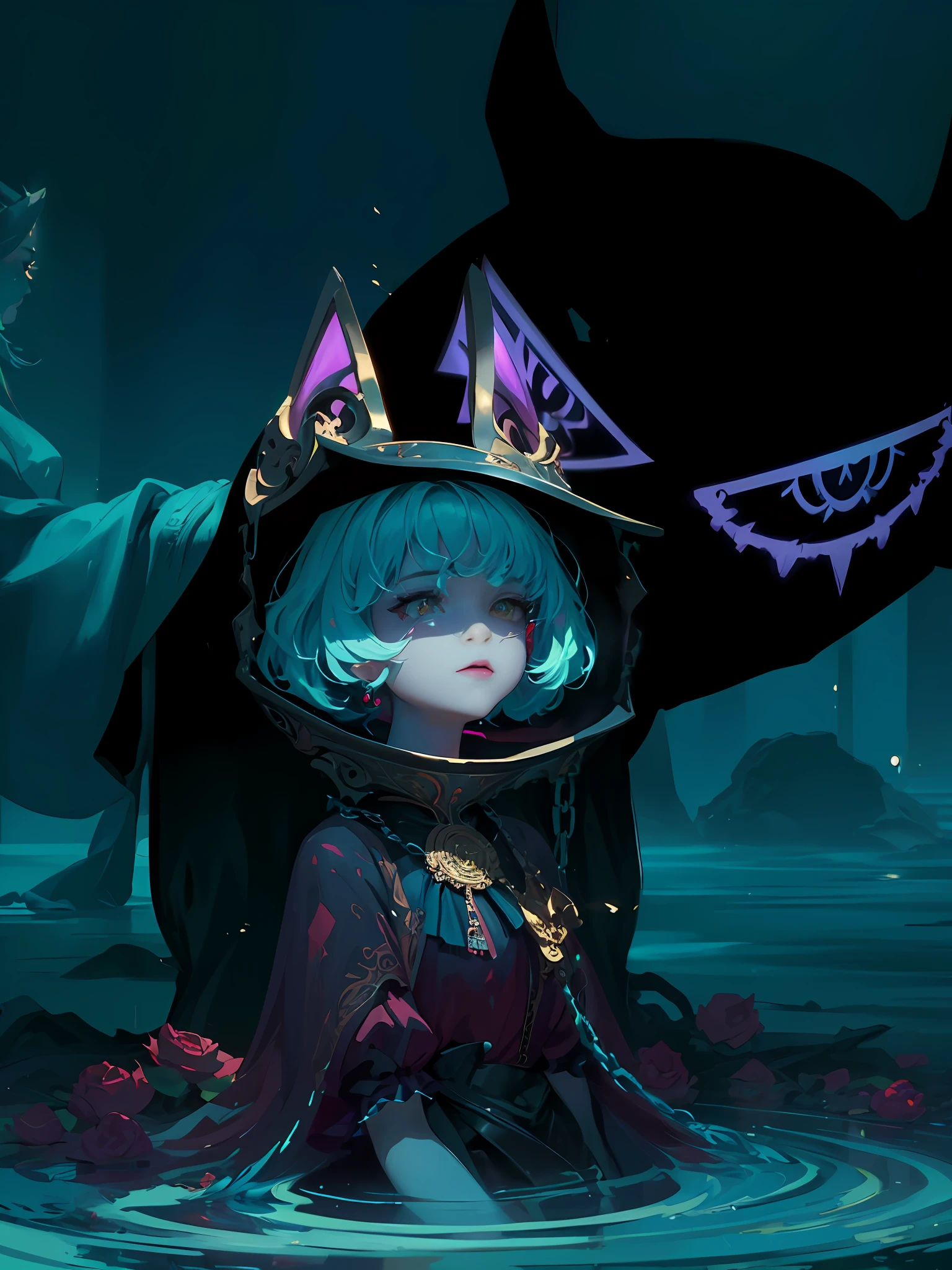 (Masterpiece:1.2), best quality, (illustration:1.2), ornate decorations,(Masterfully crafted Glow, lens flare), (ultra-detailed), hyper details, (delicate detailed), (intricate details), (cinematic light, best quality Backlights),(bioluminescent hair), (glowing eyes), (Dynamic:1.2), ((makeup)), absolutely eye-catching, prehistoric,((colourful paint splashes on background, dulux,)), ((caustic)), dynamic angle, (Captivating),(Intricately Detailed Cinematic :1.1), ambient occlusion, ambient light, ray-traced reflections,(best illumination, an extremely delicate and beautiful), ((cinematic light)), colourful, powerful, (Cinematic masterpiece),big dreamy eyes, perfect proportions, perfectly drawn face, Albedo, white hair, chains, comfortable, Intense, day, Golden sky, Inticing, illustration, Angels everywhere, yellow eyes, red roses, chains, splashes of colour, smooth soft skin, Golden Hour, atmospheric, Park, Fields, Bullets, Breath-taking, ambient light coming from sky, soft warm glow coming from chains, god rays, halo, beautiful intricate coloured hair, symmetrical, soft lighting, , concept art, digital painting, looking into scenery, realistic reflections, tracers everywhere