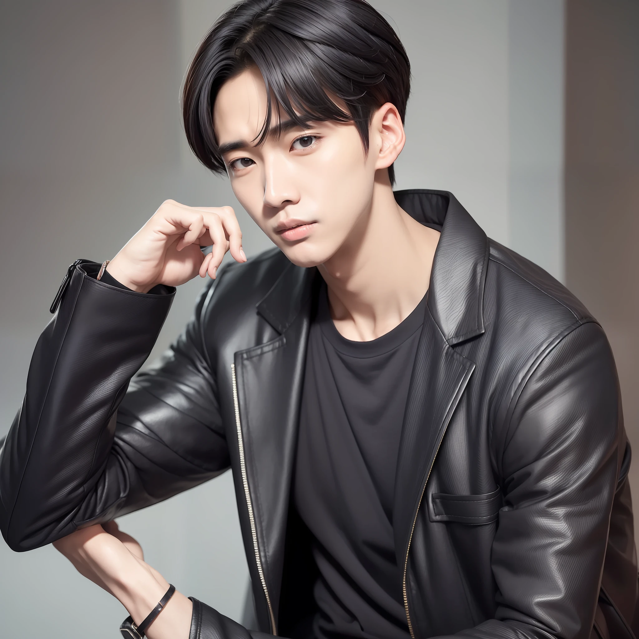 arafed asian man with a black jacket and a black shirt, kim doyoung, jinyoung shin, jung jaehyun, wonbin lee, south korean male, hyung tae, wan adorable korean face, good looking face, handsome face, shin jeongho, joon ahn, korean face features, siwoo kim, woo kim, hong june hyung