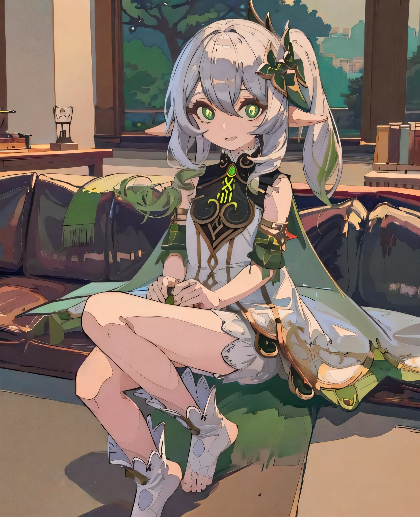 masterpiece, best quality, 1girl, solo, nahida_genshin, cross-shaped pupils, default_dress, green cape