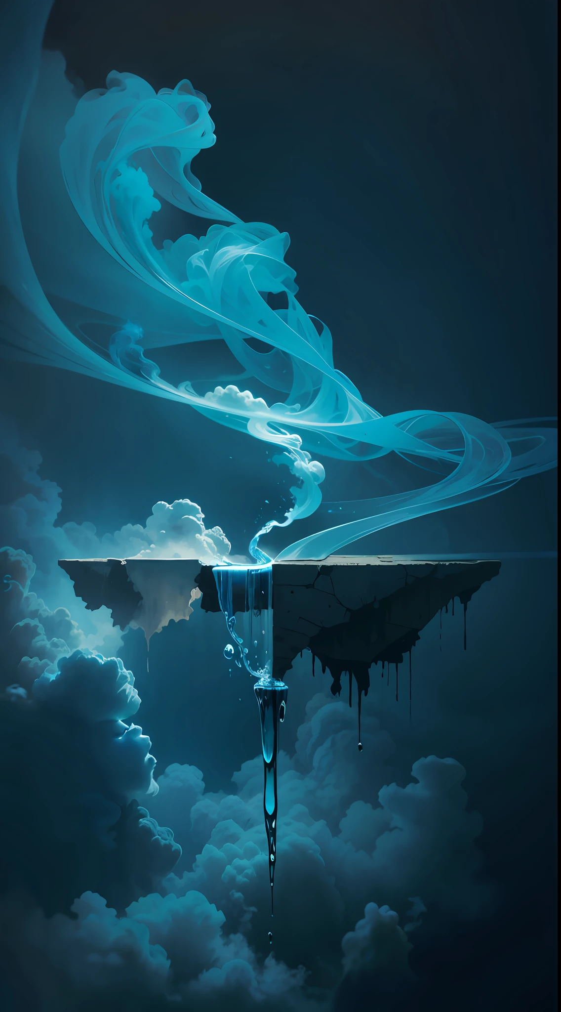 Blue, Soul, Smoke, Lingering, Broken, Ancient, Mysterious, Horror, Evil, Flying Liquid, Mysterious, Ancient, Bauhaus Art, Dramatic Light, High Resolution