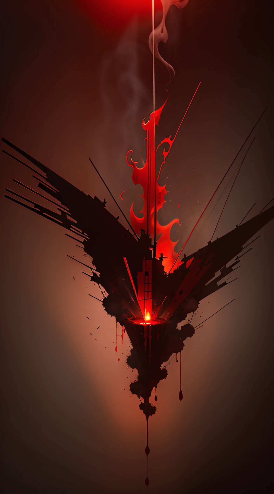 Red, blood, soul, smoke, haunting, broken, ancient, mysterious, terrifying, evil, flying liquid, mysterious, ancient, Bauhaus art, dramatic lighting, high resolution