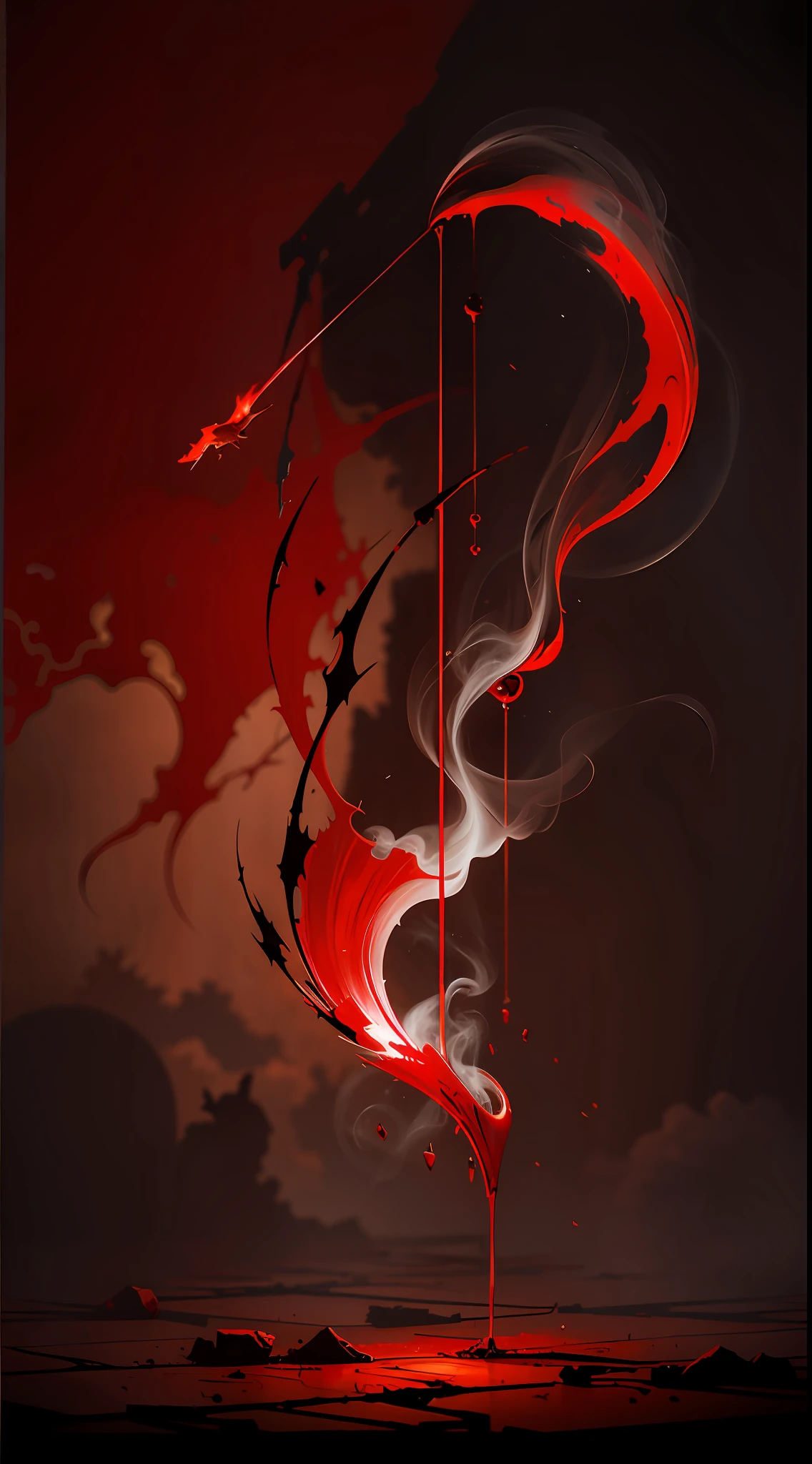 Red, blood, soul, smoke, haunting, broken, ancient, mysterious, terrifying, evil, flying liquid, mysterious, ancient, Bauhaus art, dramatic lighting, high resolution