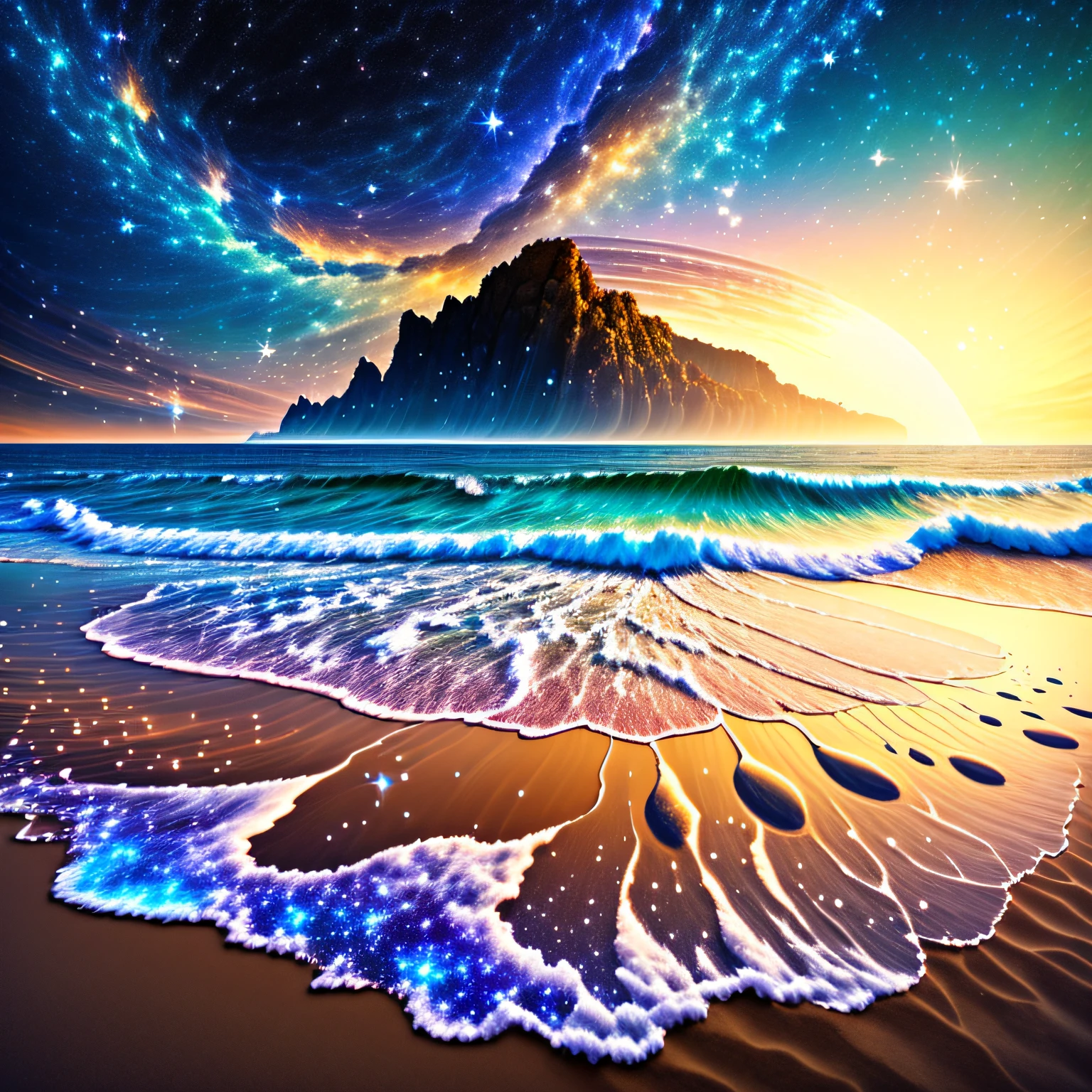 beautiful beach, __background__, __cosmic-galaxy__, __cosmic-nebula__, __cosmic-star__, __cosmic-term__, (masterpiece, best quality, high quality, highres, ultra-detailed)