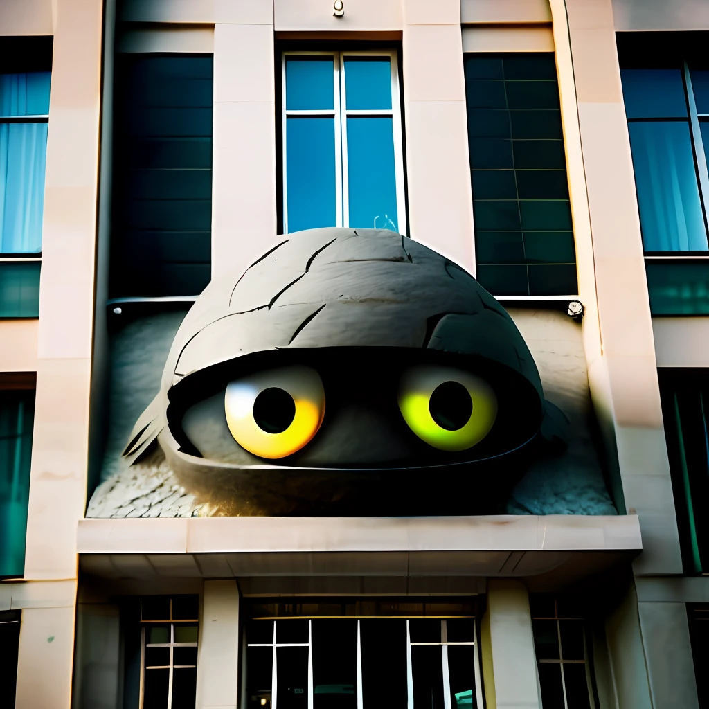 Stone eyes grow on the building