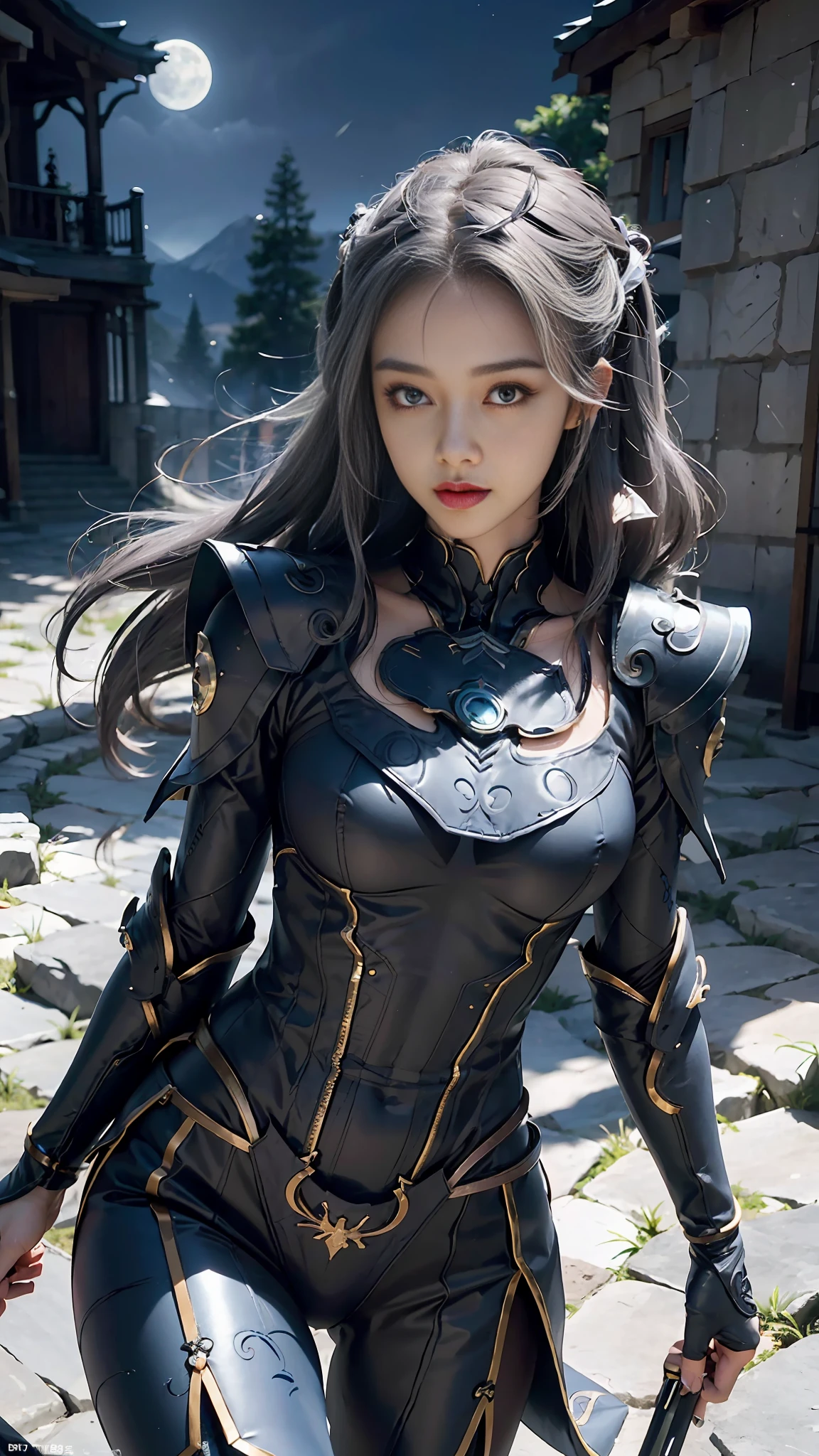 ((Best Quality, 8K, Masterpiece: 1.3)), 1girl, Slim Abs Beauty: 1.3, Super Fine Face, Detailed Eyes, Double Eyelids, Dynamic Pose, Night Sky, Moon, Smile, Diana Standing Portrait Photo, Diana (League of Legends), Solo, Face Markers, Male Focus, Forehead Markers, Armor, Lips, Portrait, Crescent Moon, Looking at the Audience, 1Girl, Gray Hair, Sexy, Dark Blue Costume, Perfect Figure, Detailed Digital Anime Art, Best anime 4K konachan wallpaper, anime goddess, high detail official artwork, detailed anime art, portrait of female anime hero, onmyoji