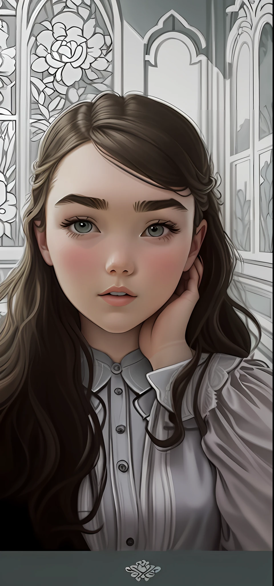 masterpiece, line art of a female character, Florence Pugh shocked expression, detailed country garden background, Art Deco designs,
style by double exposure, no shading, for coloring page, white space, no shadowing,