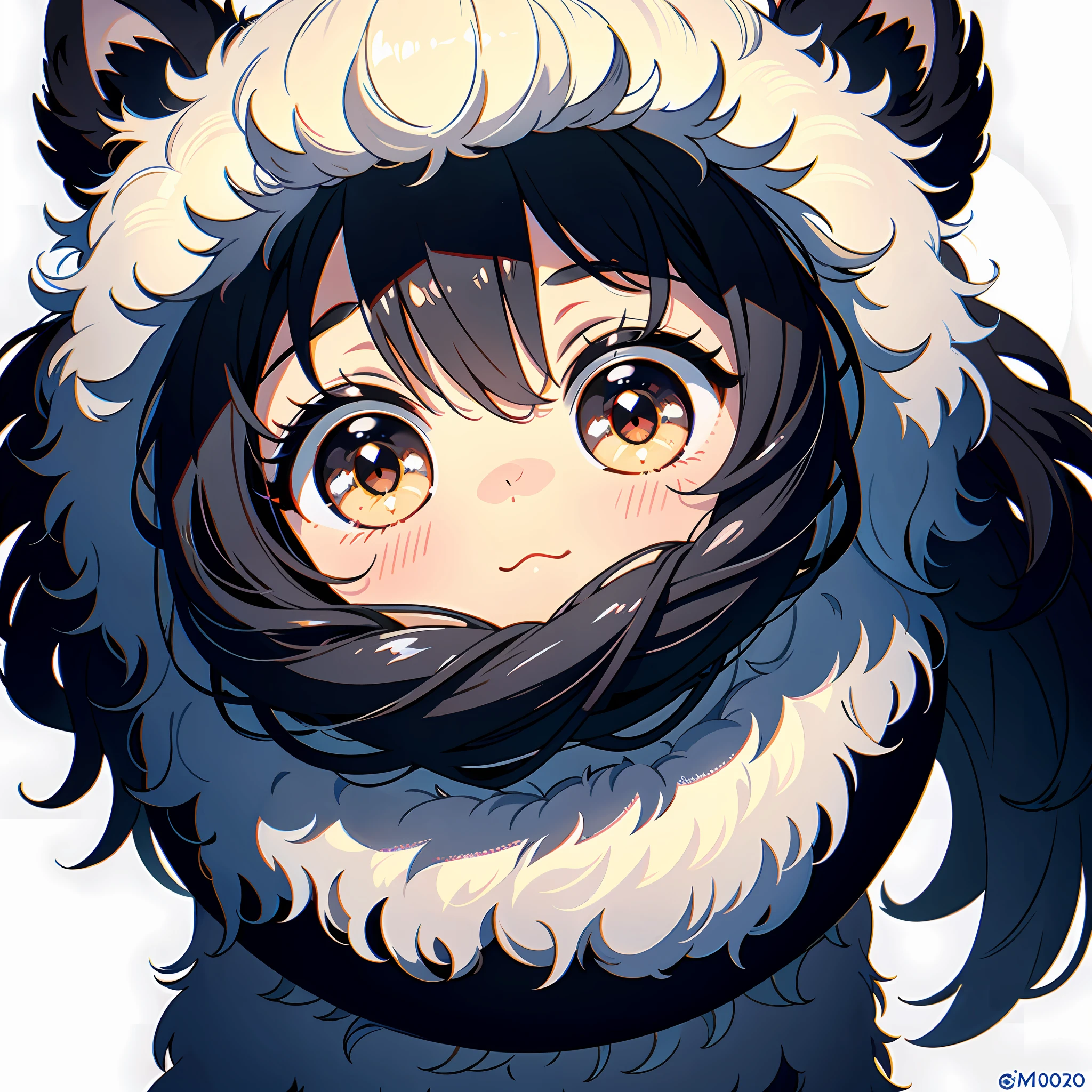 fluffy, adorable and playful, small size, big eyes, black and white fur, close-up shot, cozy background, bright natural lighting.