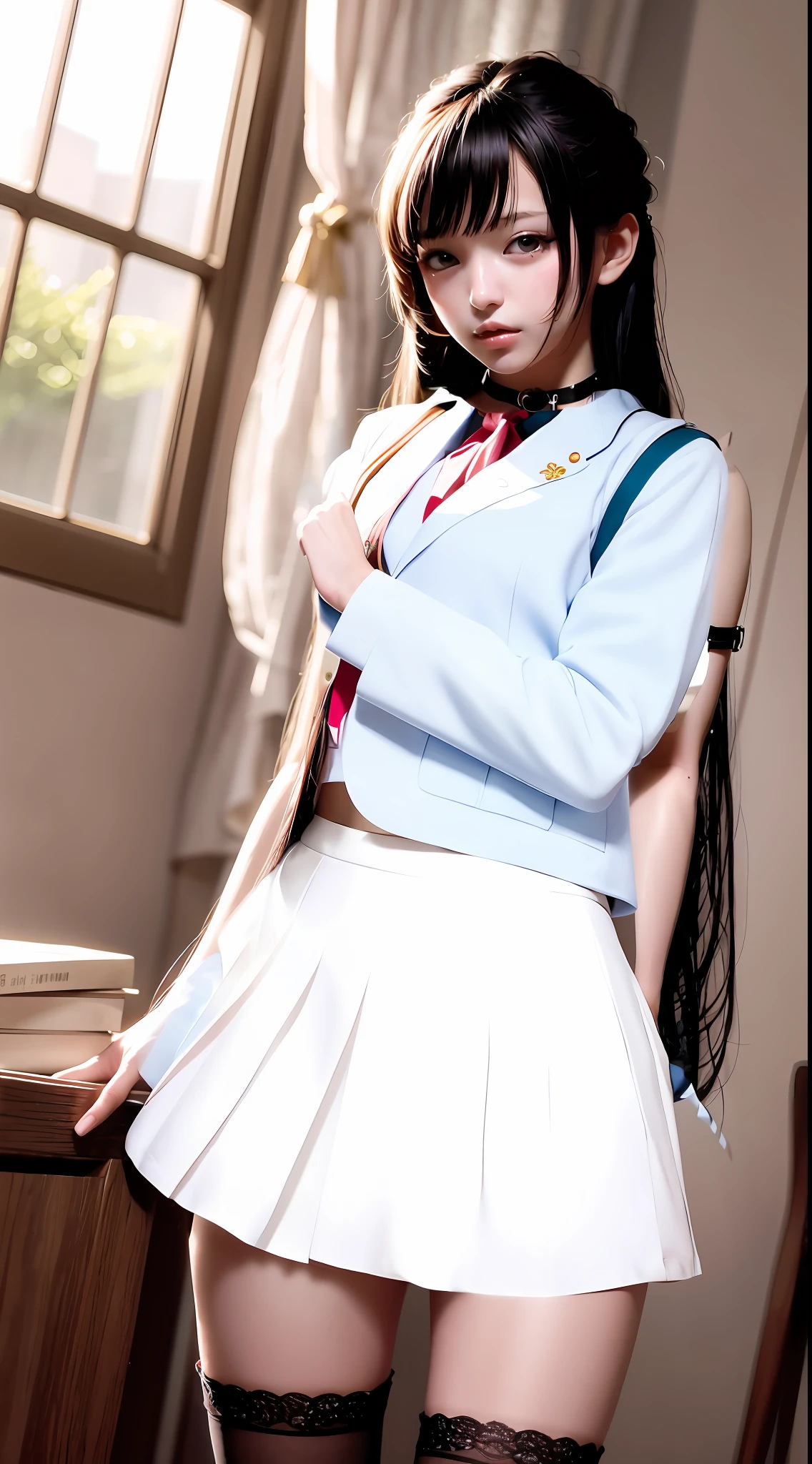 Surreal schoolgirl, japanese girl school uniform, japanese school uniform