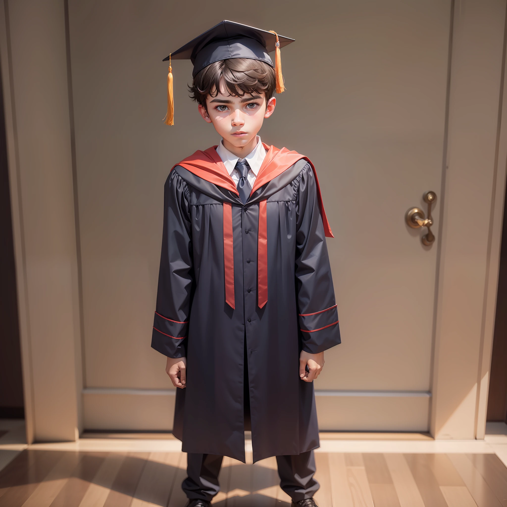 Photo of boy in graduation cap and gown, graduation photo, wearing academic gown, portrait photo, by George Barrett, Jr., by Wayne England, formal portrait, student, medium portrait, private school, render photo, full length , academic