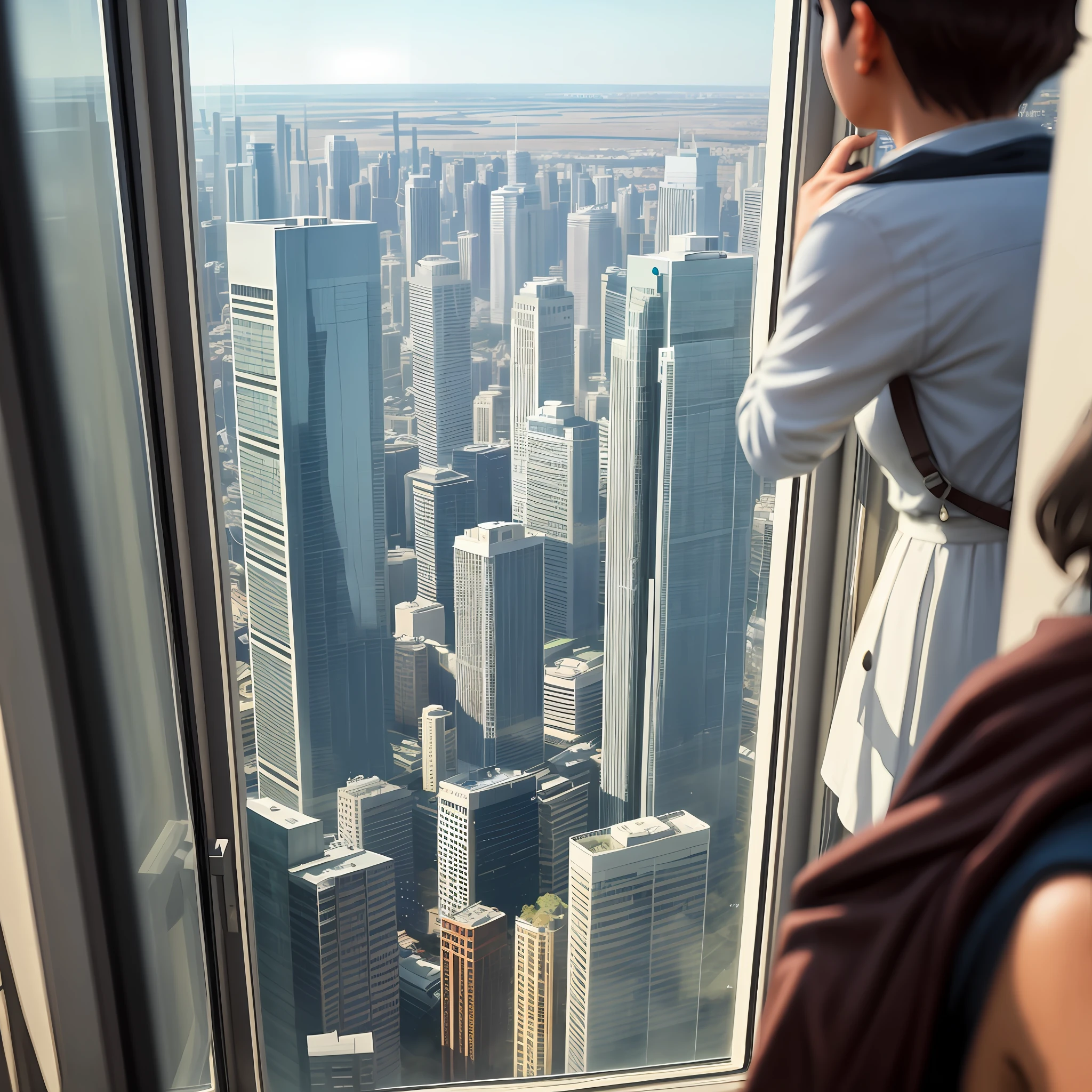 From the window of a tall building, you can see down a city road