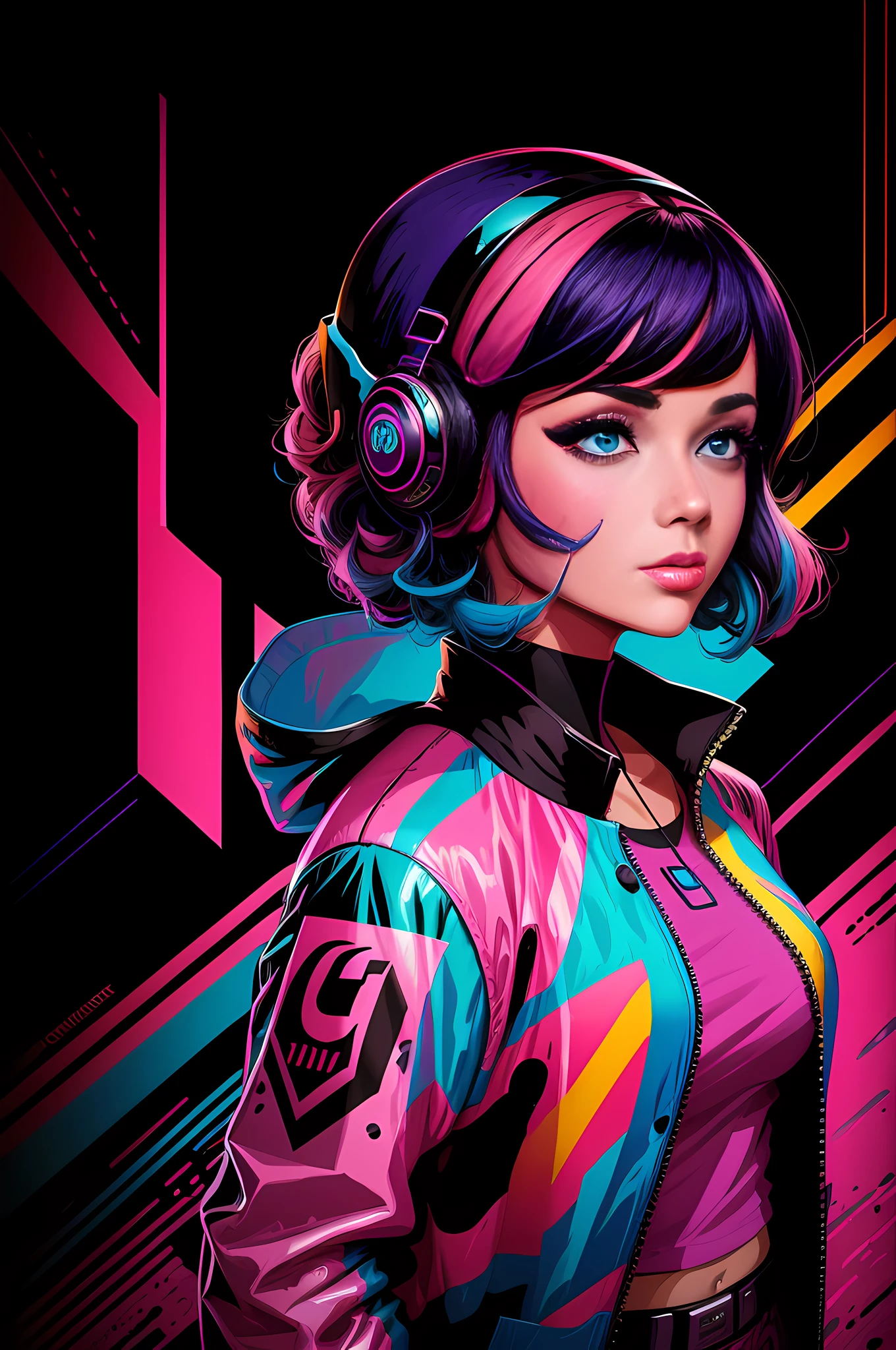 arafed image of a woman with a colorful shirt and jacket, a pop art painting inspired by Ilya Kuvshinov, trending on cgsociety, digital art, vibrant fan art, colourful movie art, style digital painting, colorful digital painting, digital art style, digital art. colorful comic, digital art!!, photoshop art, in style of digital painting --auto --s2
