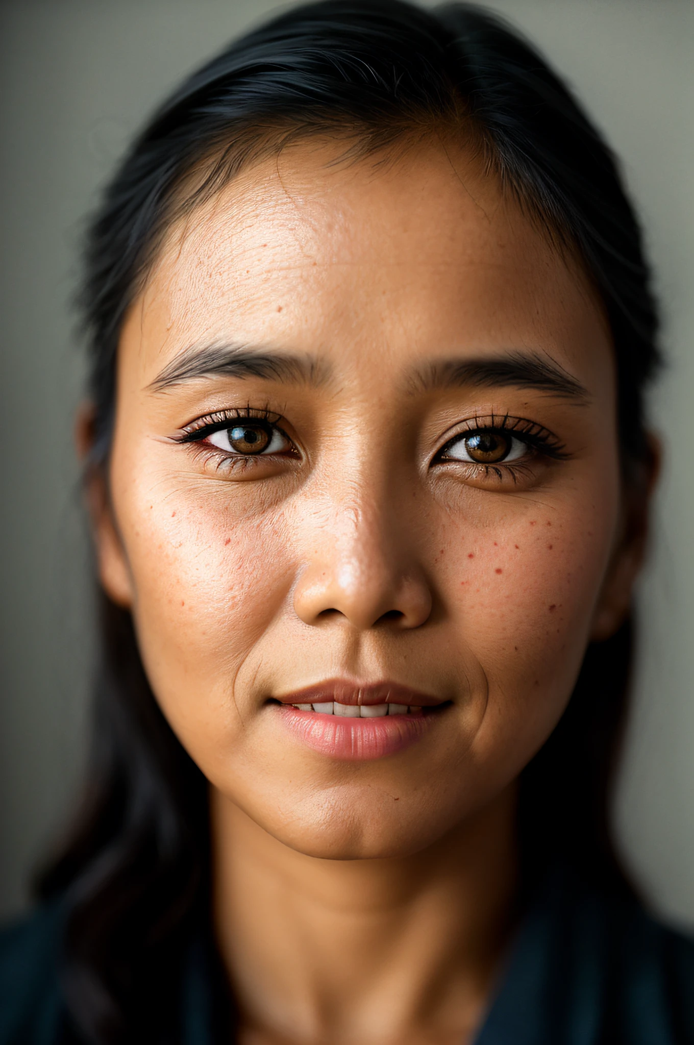 (close-up, editorial photograph of a 20 year myanmar woman from the 1940's), (highly detailed face:1.4) (smile:0.7) (background inside dark, moody, private study:1.3) POV, by lee jeffries, nikon d850, film stock photograph ,4 kodak portra 400 ,camera f1.6 lens ,rich colors ,hyper realistic ,lifelike texture, dramatic lighting , cinestill 800,