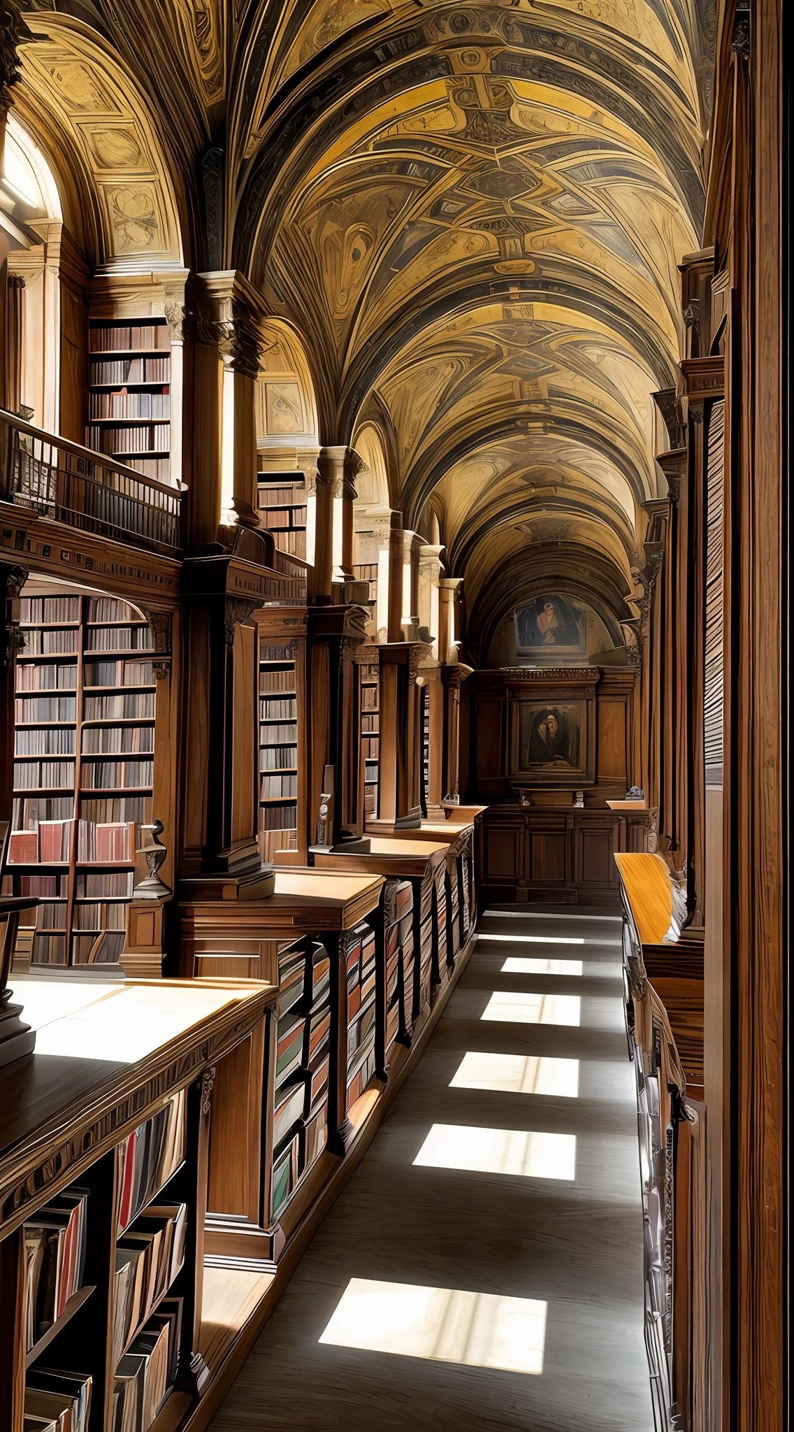 ((best quality), (masterpiece), (detailed)) Close-up shot of dusty shelves in an Italian library, inspired by the works of Rembrandt and Caravaggio. The scene is bathed in chiaroscuro lighting, with dramatic portraits and a play of light and shadow.