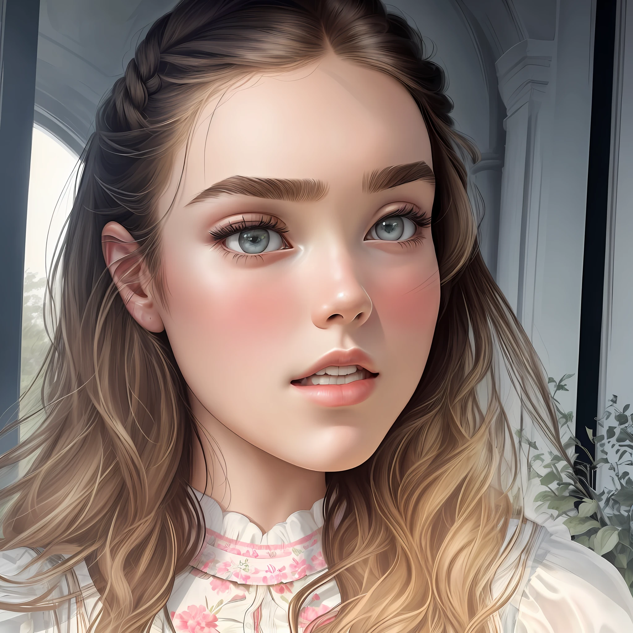 masterpiece, line art of a female character, Florence Pugh shocked expression, detailed country garden background, Art Deco designs,
style by double exposure, no shading, for coloring page, white space, no shadowing,