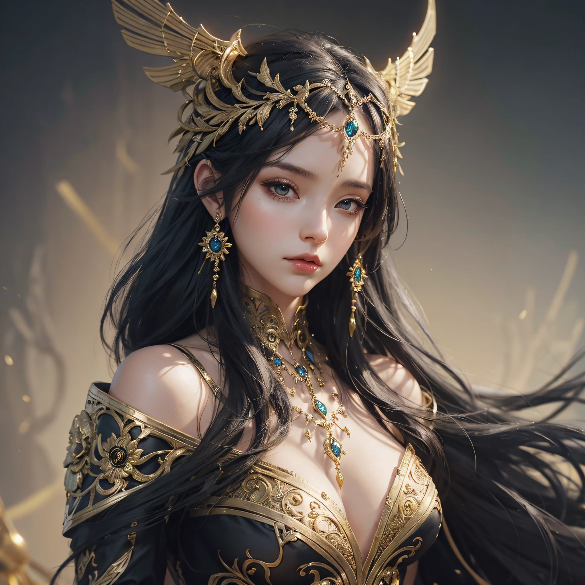 Arafed image of a woman in a black and gold dress, intricate wlop, charlie bowater character art, alexandra fomina artstation, exquisite epic art character, best in wlop, artgerm julie bell beeple, tyler edlin fantasy art, charlie bowater rich deep colors --auto --s2