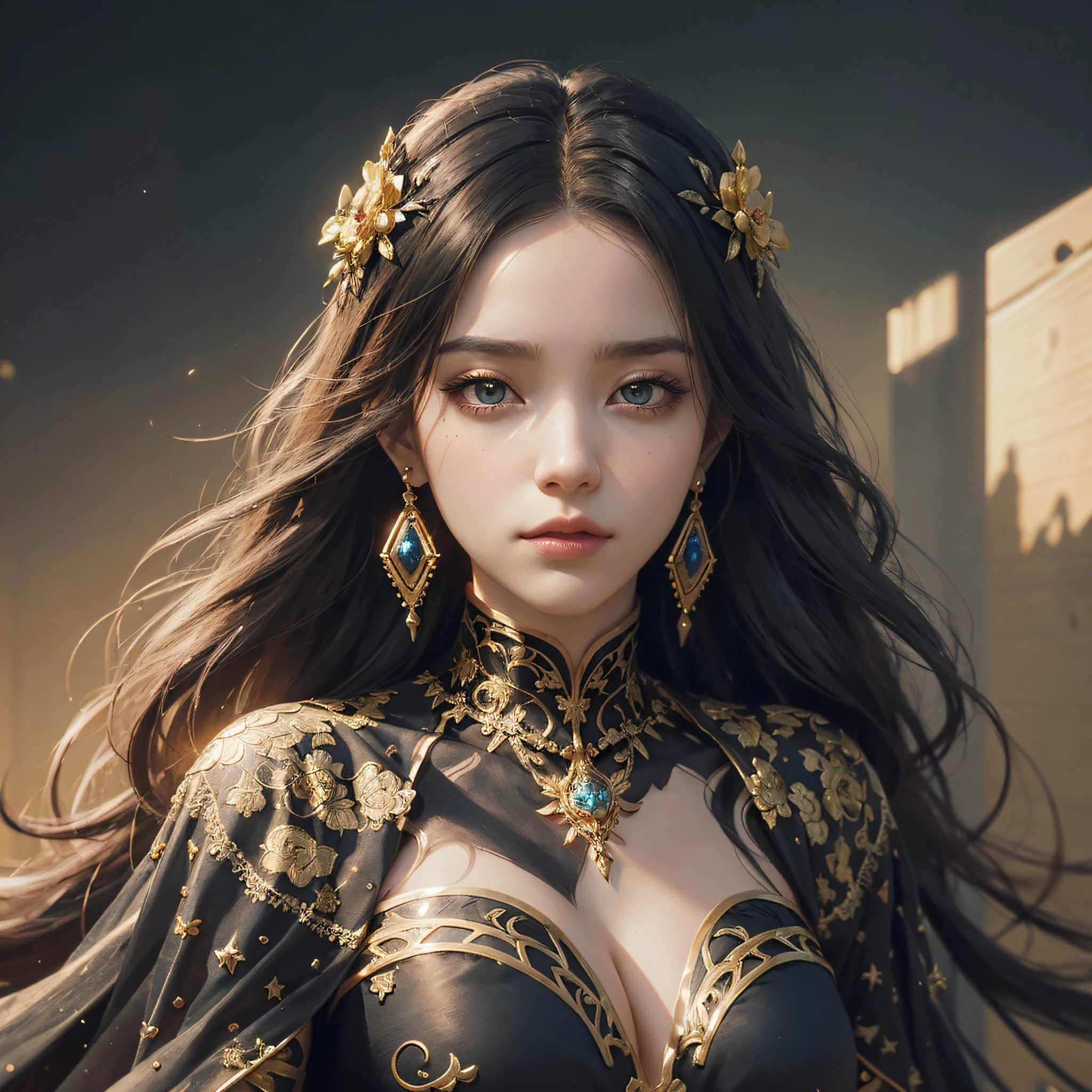 Arafed image of a woman in a black and gold dress, intricate wlop, charlie bowater character art, alexandra fomina artstation, exquisite epic art character, best in wlop, artgerm julie bell beeple, tyler edlin fantasy art, charlie bowater rich deep colors --auto --s2