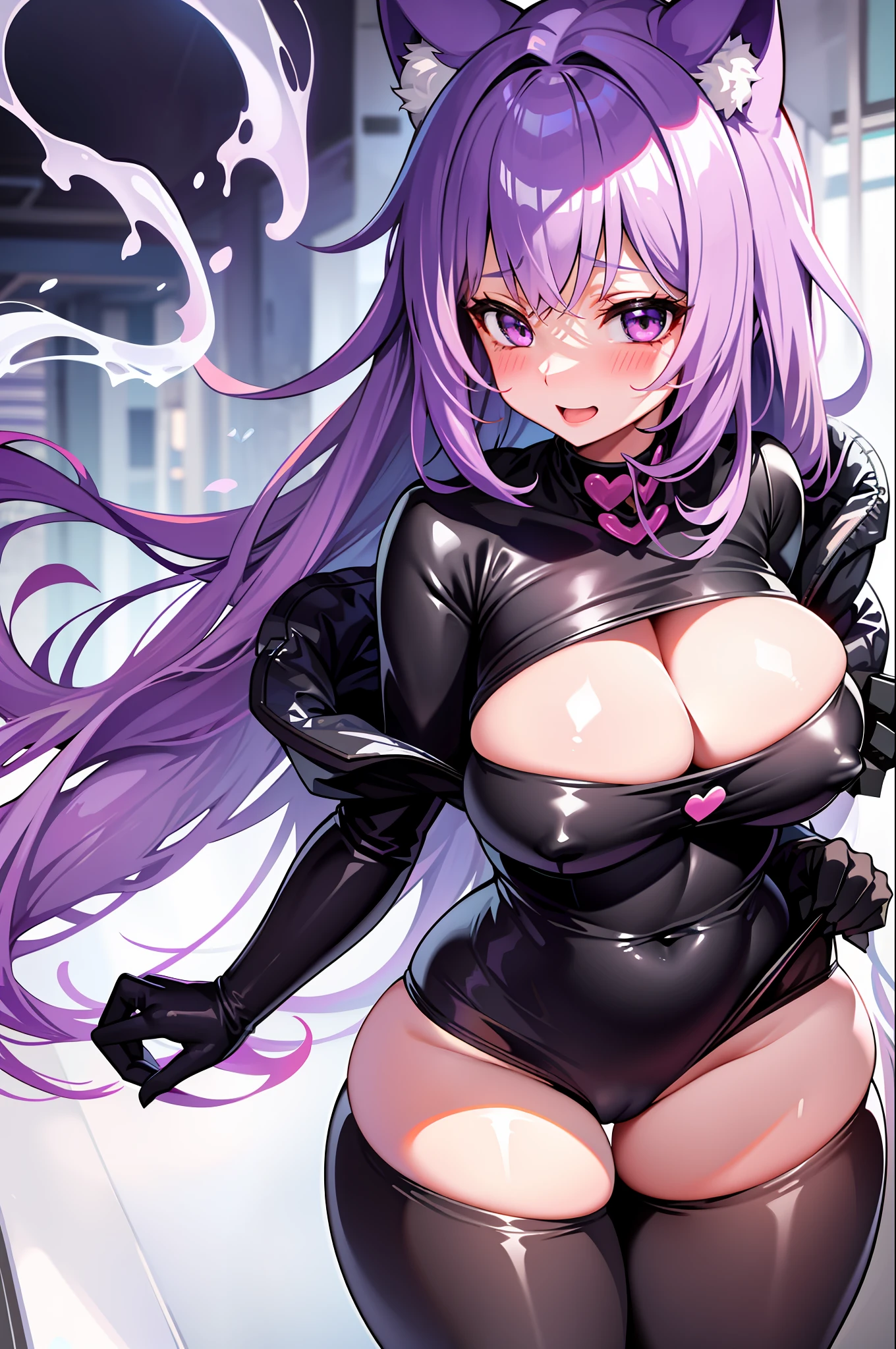 1girl purple neko furry slime girl bulging breasts heart eyes