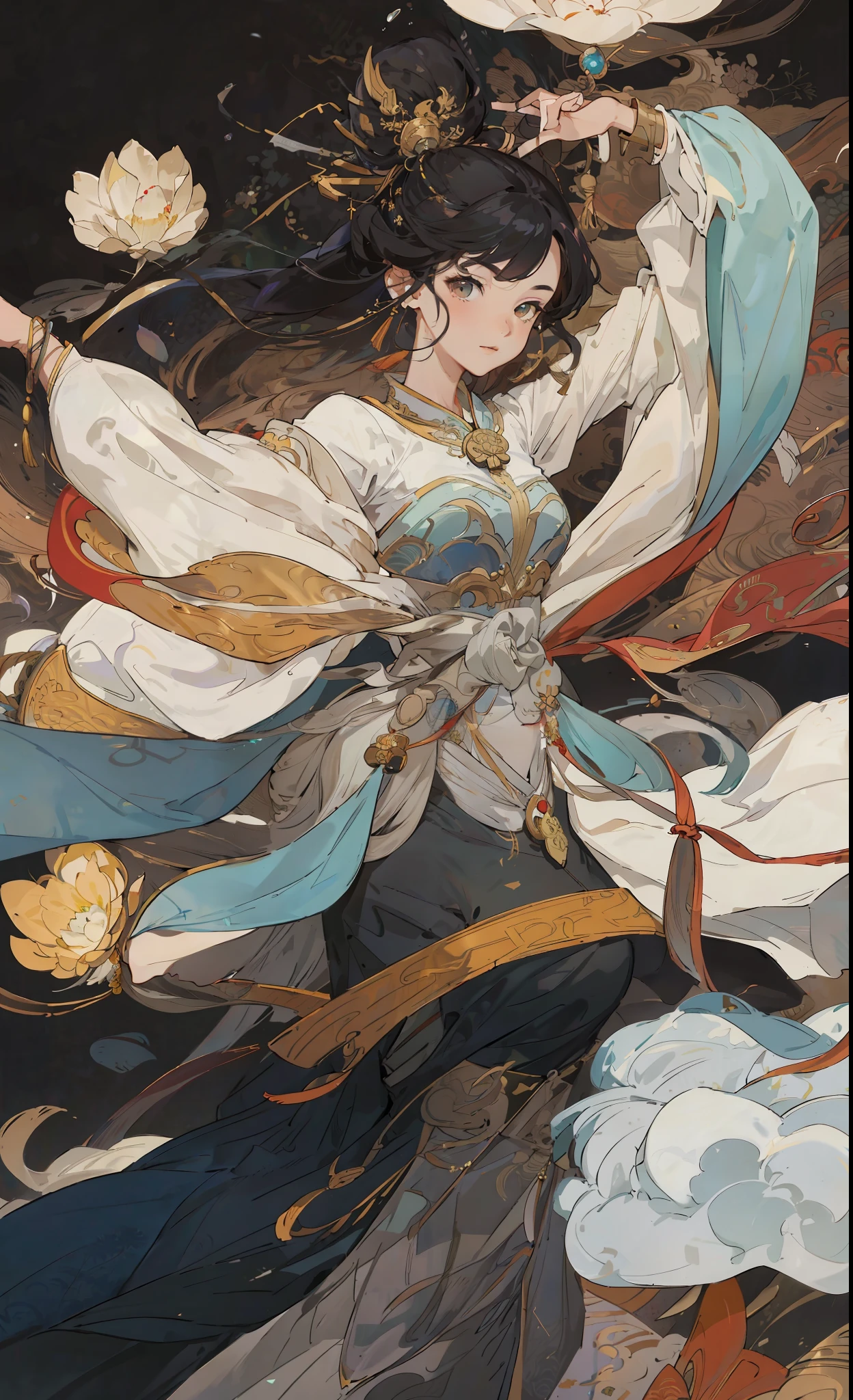A girl, ancient Chinese costume, whole body, sunshine, clear face, clean white background, masterpiece, super detail, epic composition, ultra HD, high quality, extremely detailed, official art, uniform 8k wallpaper, super detail, 32k