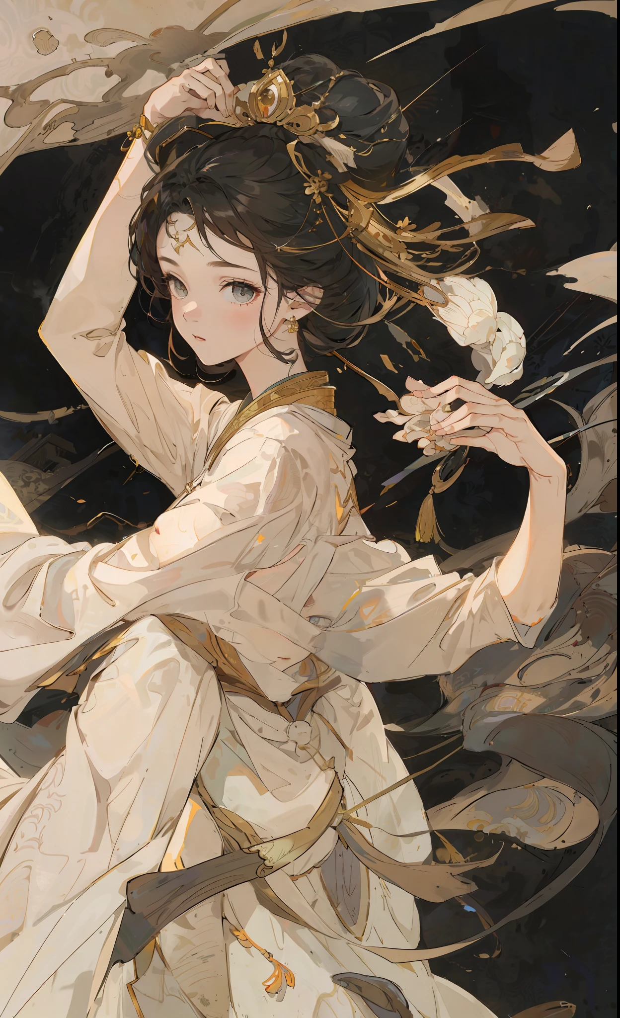 A girl, ancient Chinese costume, whole body, sunshine, clear face, clean white background, masterpiece, super detail, epic composition, ultra HD, high quality, extremely detailed, official art, uniform 8k wallpaper, super detail, 32k