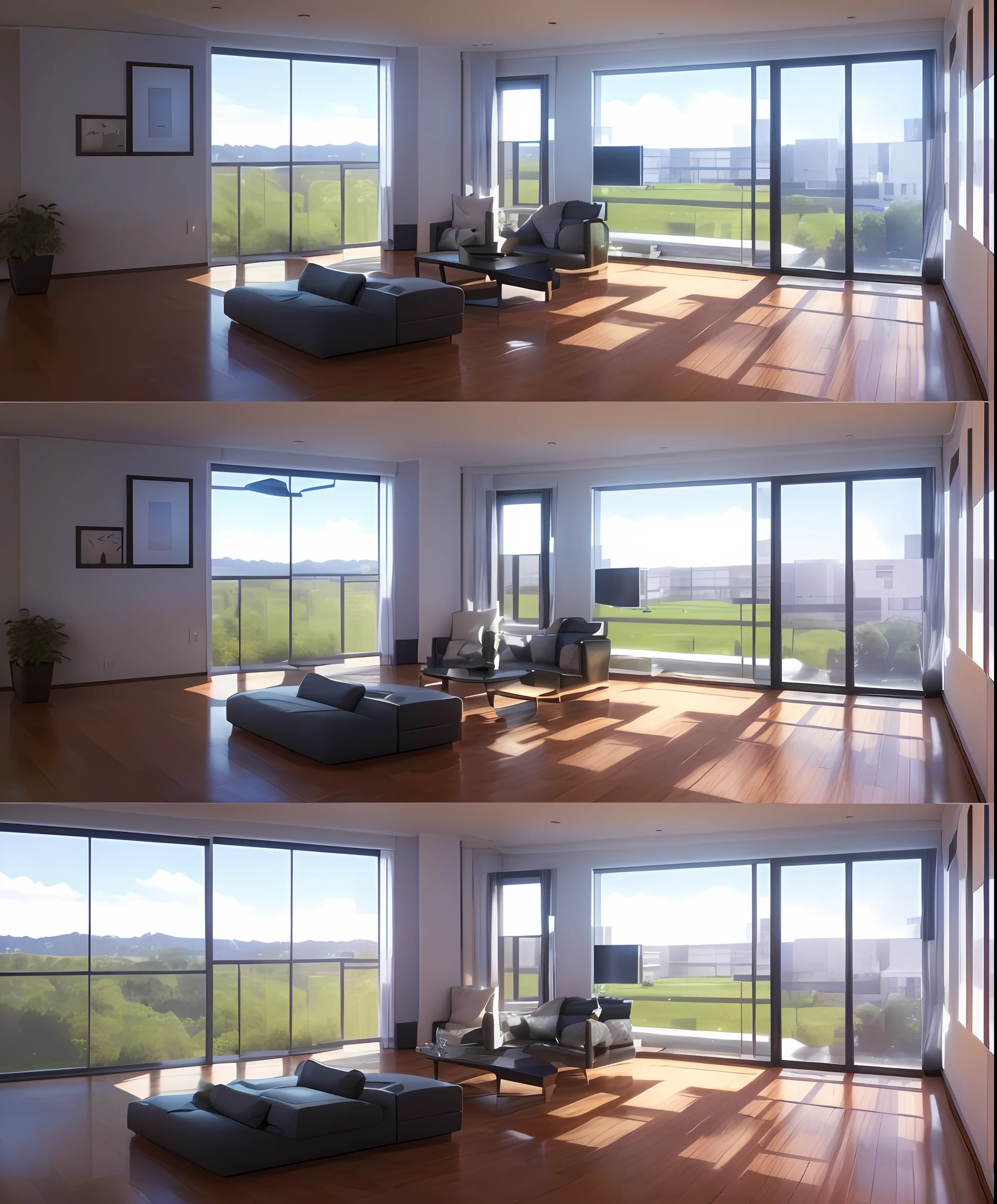 arafed view of a living room with a couch and a television, realistic afternoon lighting, realistic cgi render, very realistic 3 d render, photorealistic cgi, photorealistic 3d render, photorealistic 3 d render, photorealistic rendering, 4 k photorender realityengine, denoised photorealistic render, 3 d photorealistic render, realistic physical rendering