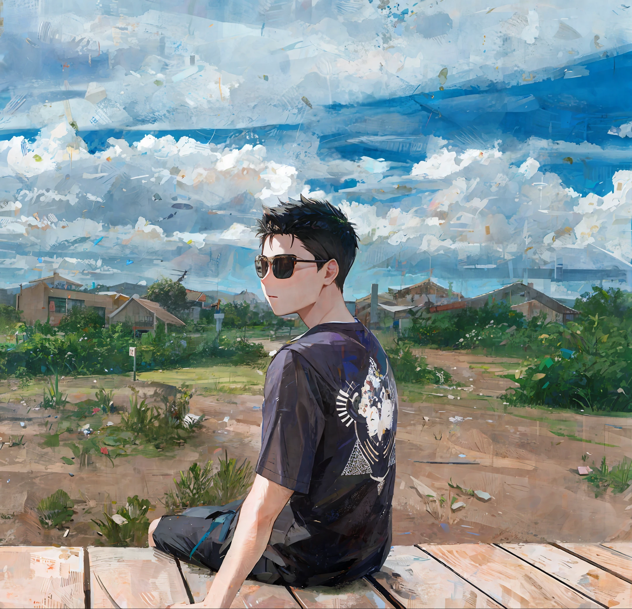 School name "Qiankeng Primary School", Sunshine, 1boy, reading
