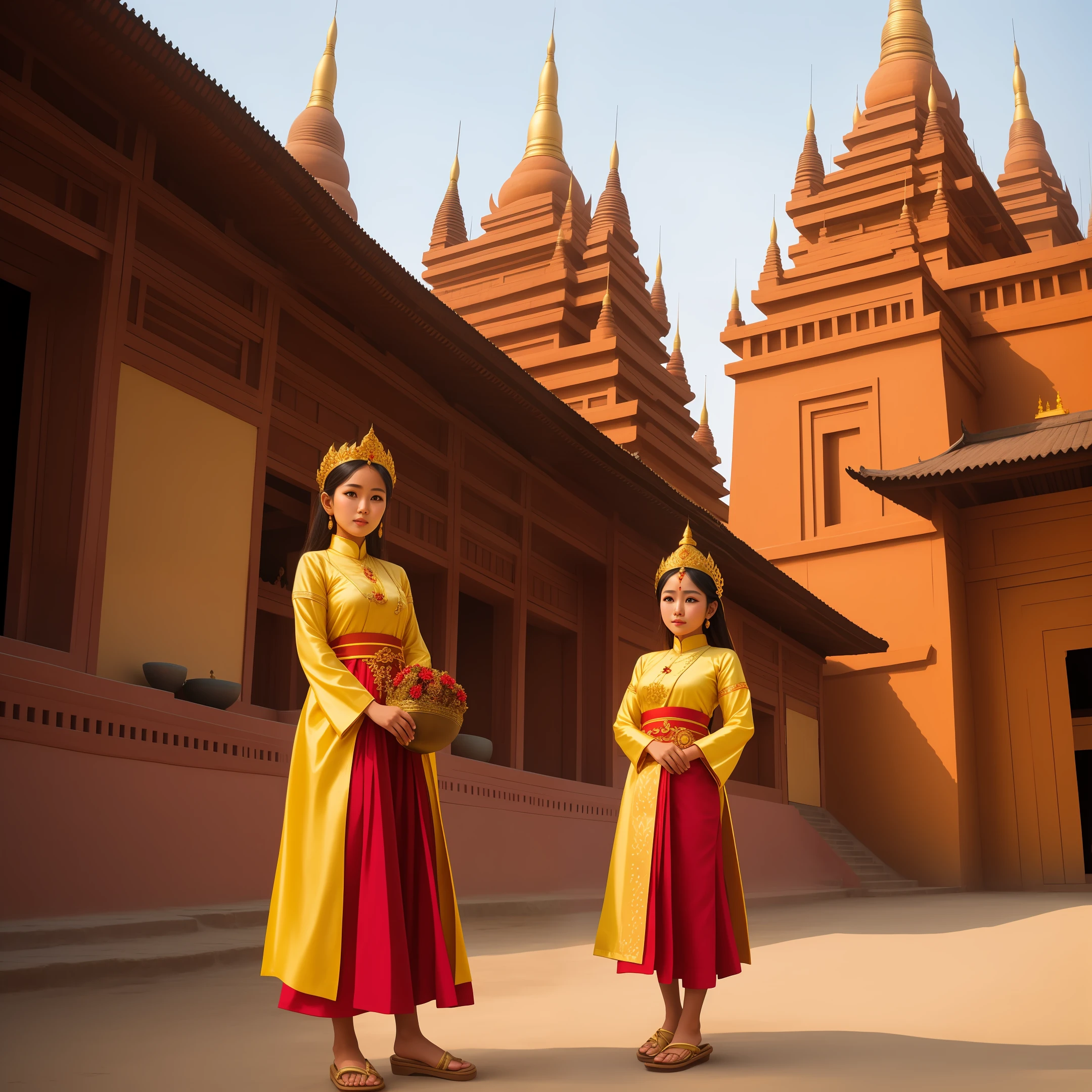 Burmese girl,Burmese traditional  dress,Bagan pagodas,UFO,ancient bagan soldier