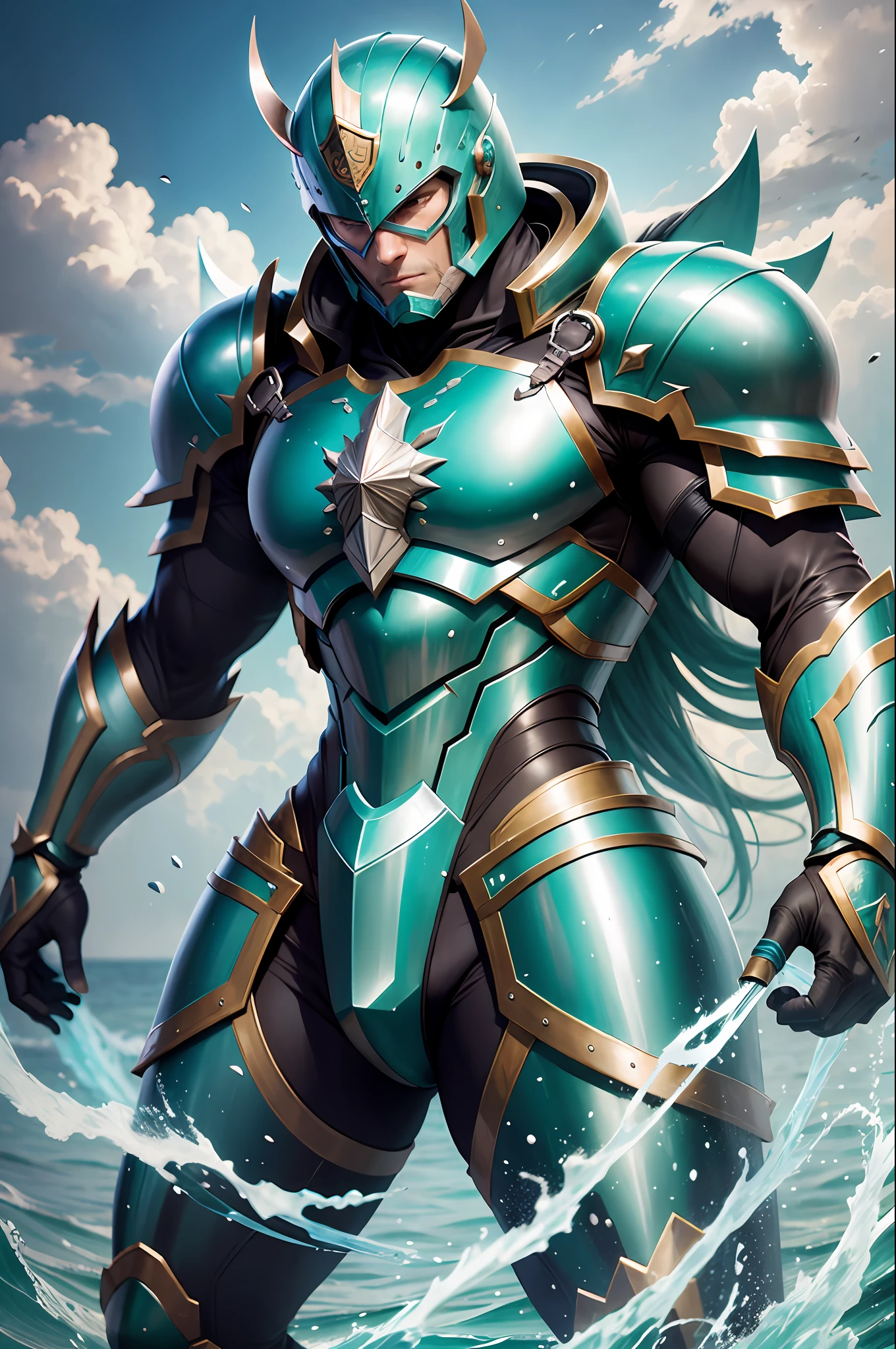 aqua man, armor, high quality, anime style --auto --s2