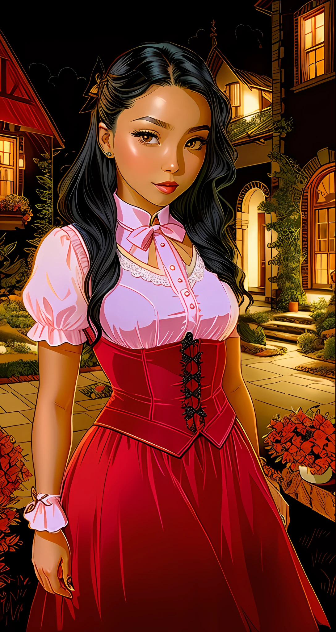 A WOMAN BLACK HAIR,FAIR SKIN,WINE VEST