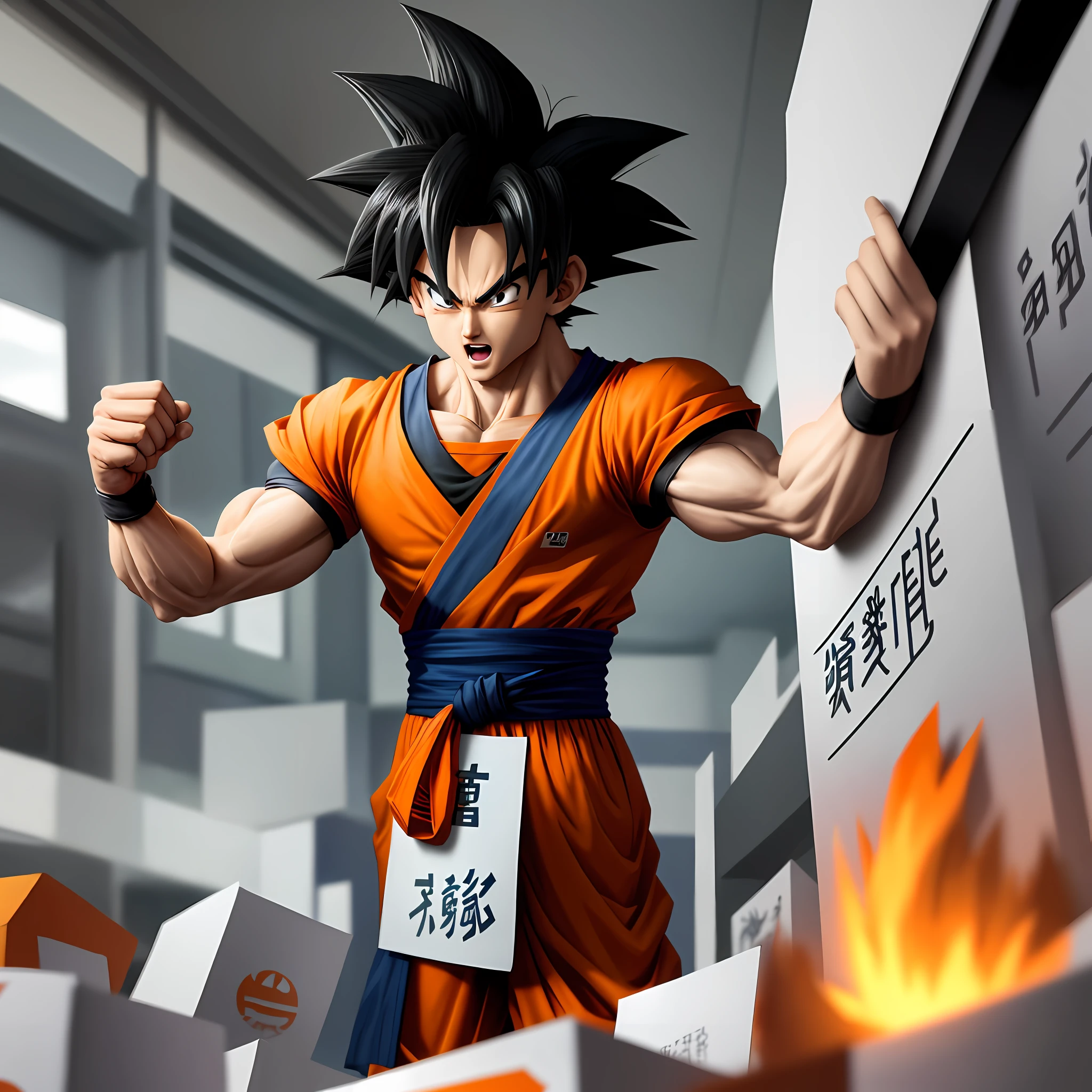 Characteragen Goku from Dragon Ball holding a sign written Lugames sign up