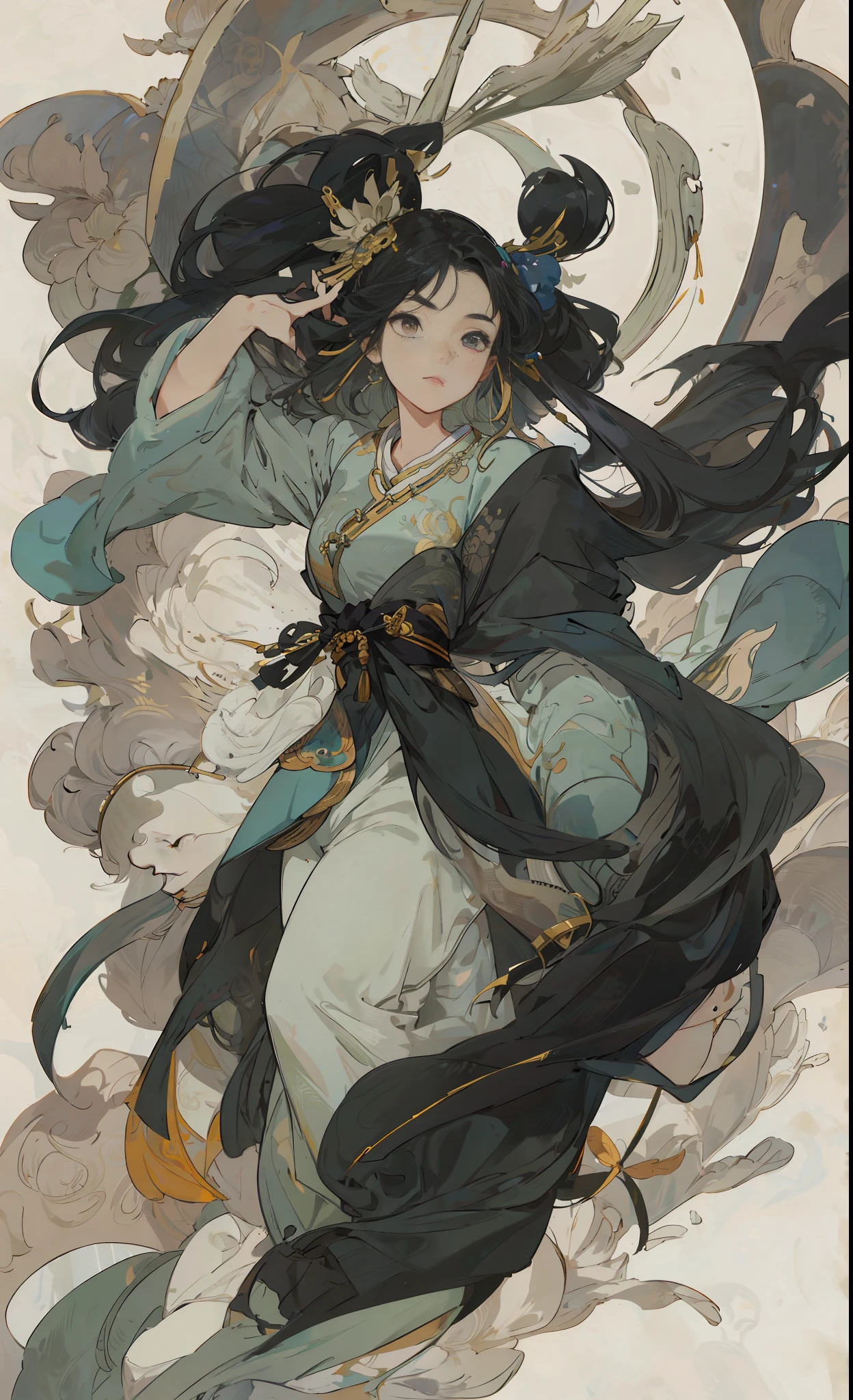 A girl, ancient Chinese costume, whole body, sunshine, clear face, clean white background, masterpiece, super detail, epic composition, ultra HD, high quality, extremely detailed, official art, uniform 8k wallpaper, super detail, 32k